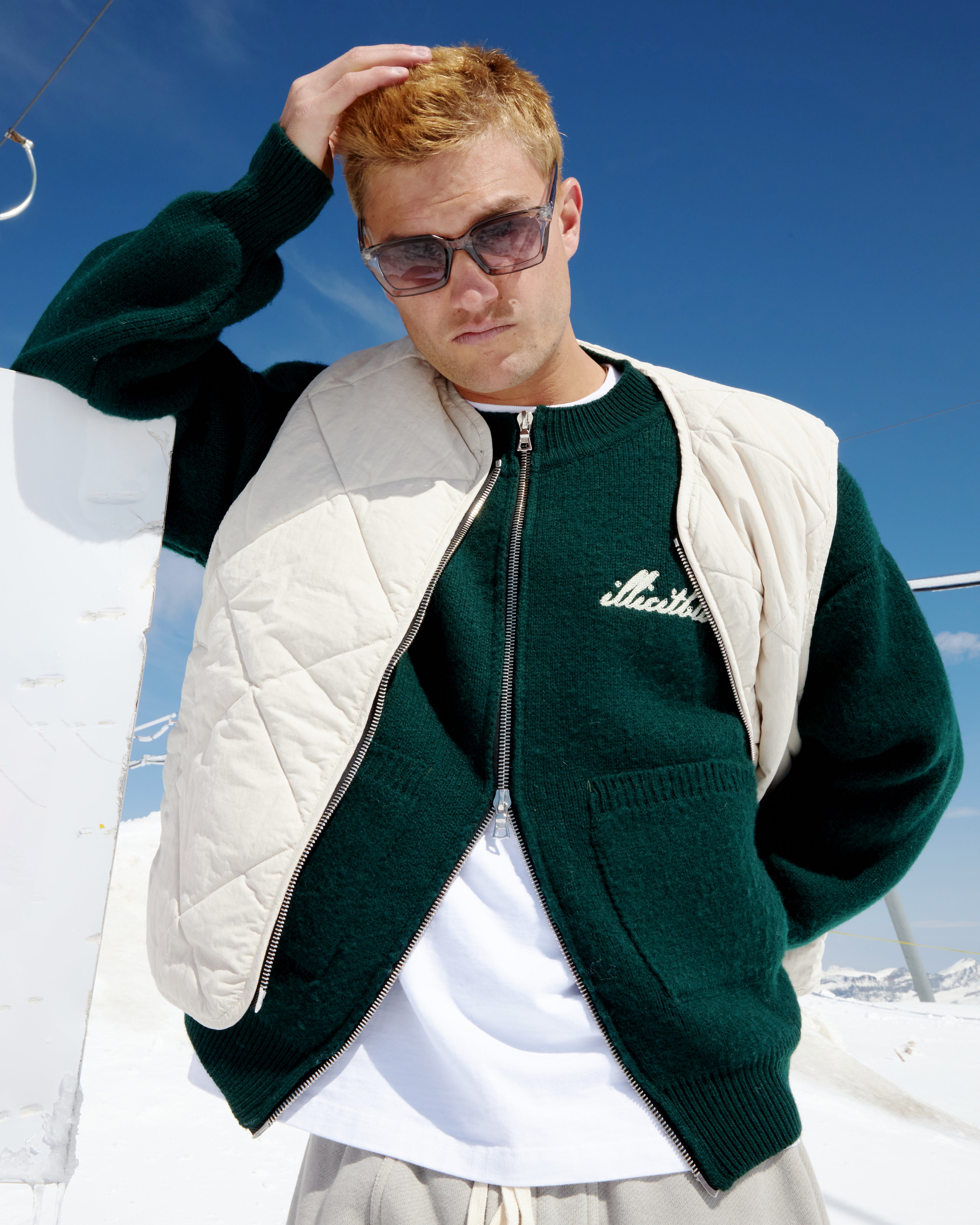 Chainstitch Knit Bomber - Tartan Green