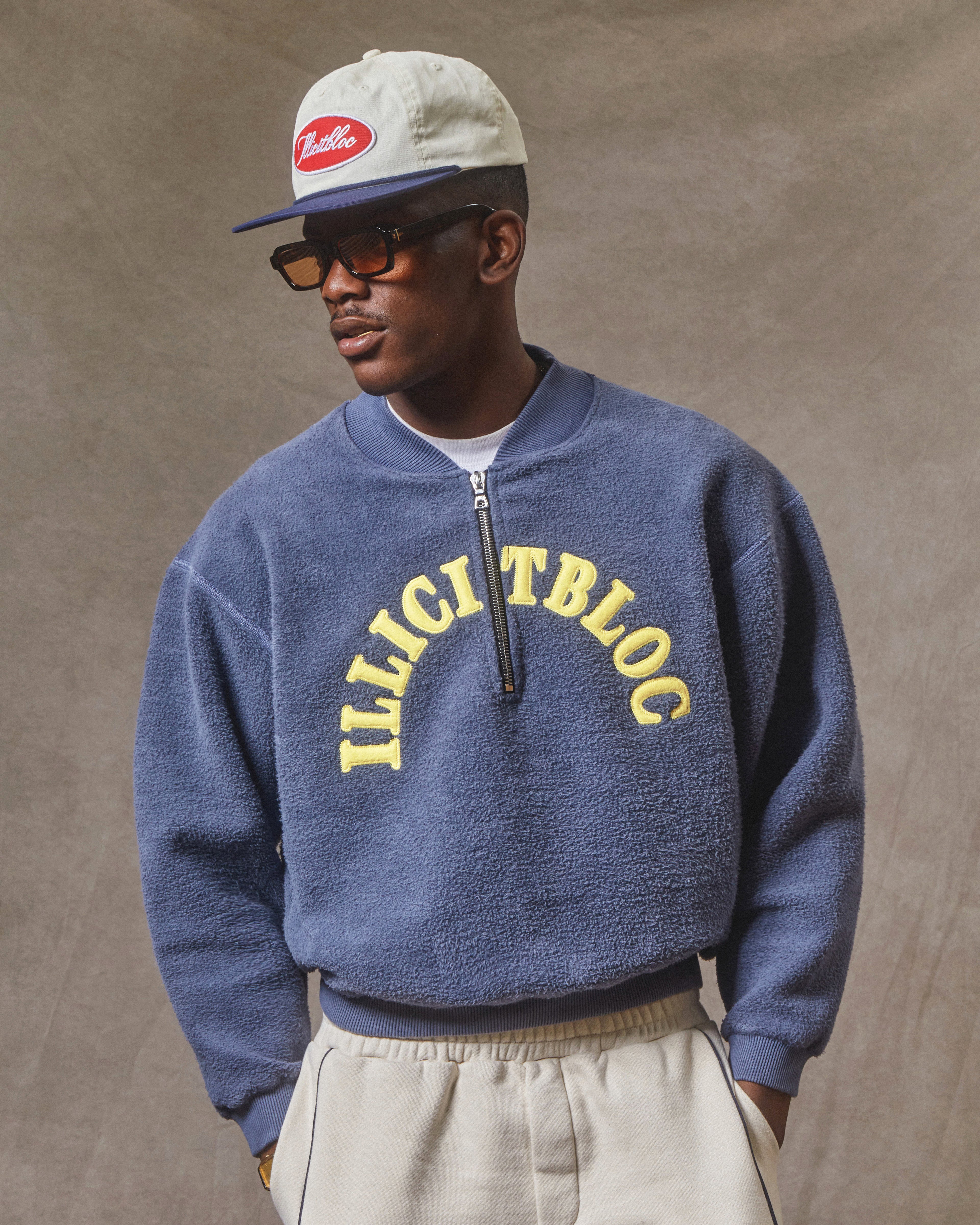 Reverse Spellout 1/4 Zip - Washed Navy