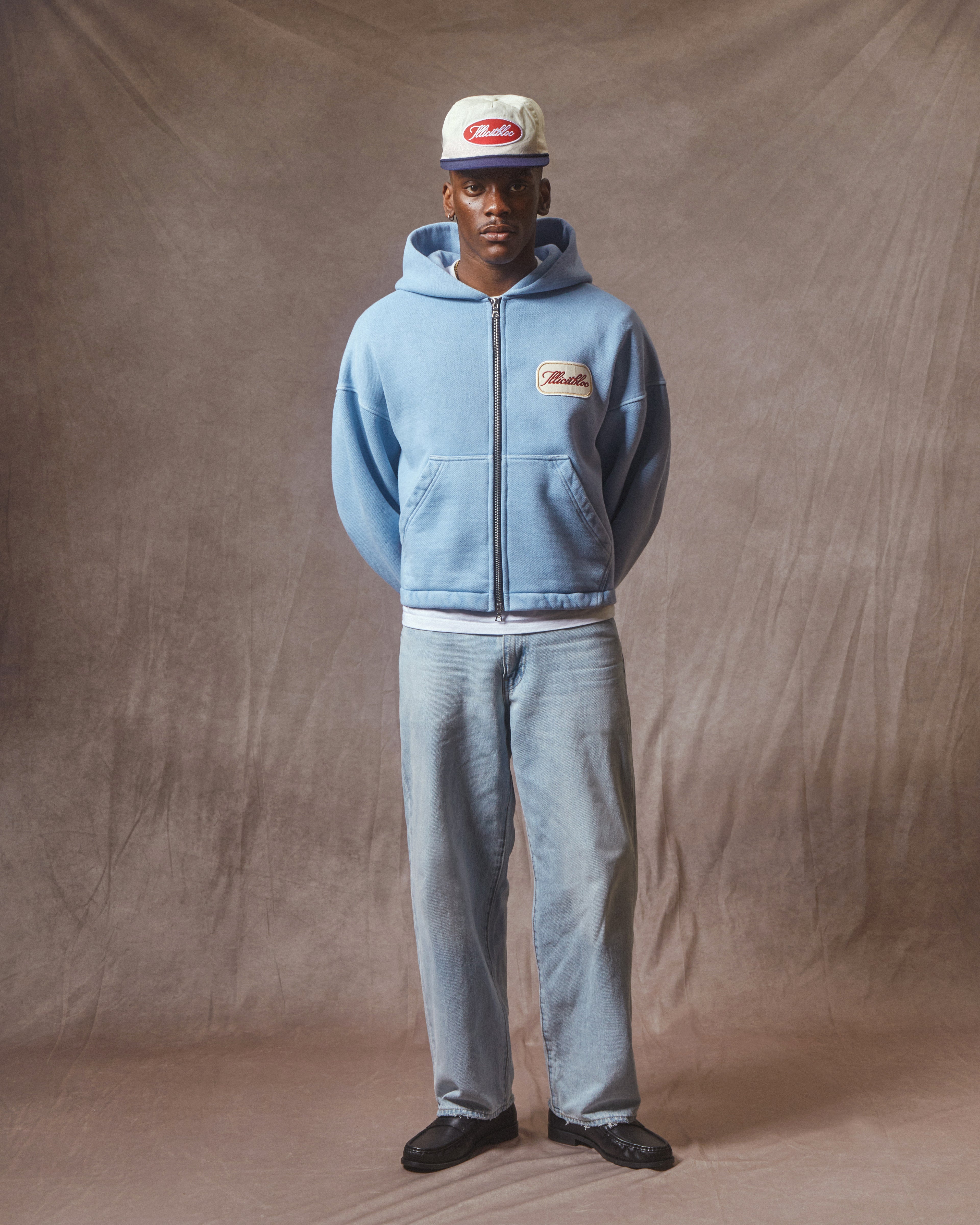 Patchwork Zip Hoodie - Powder Blue