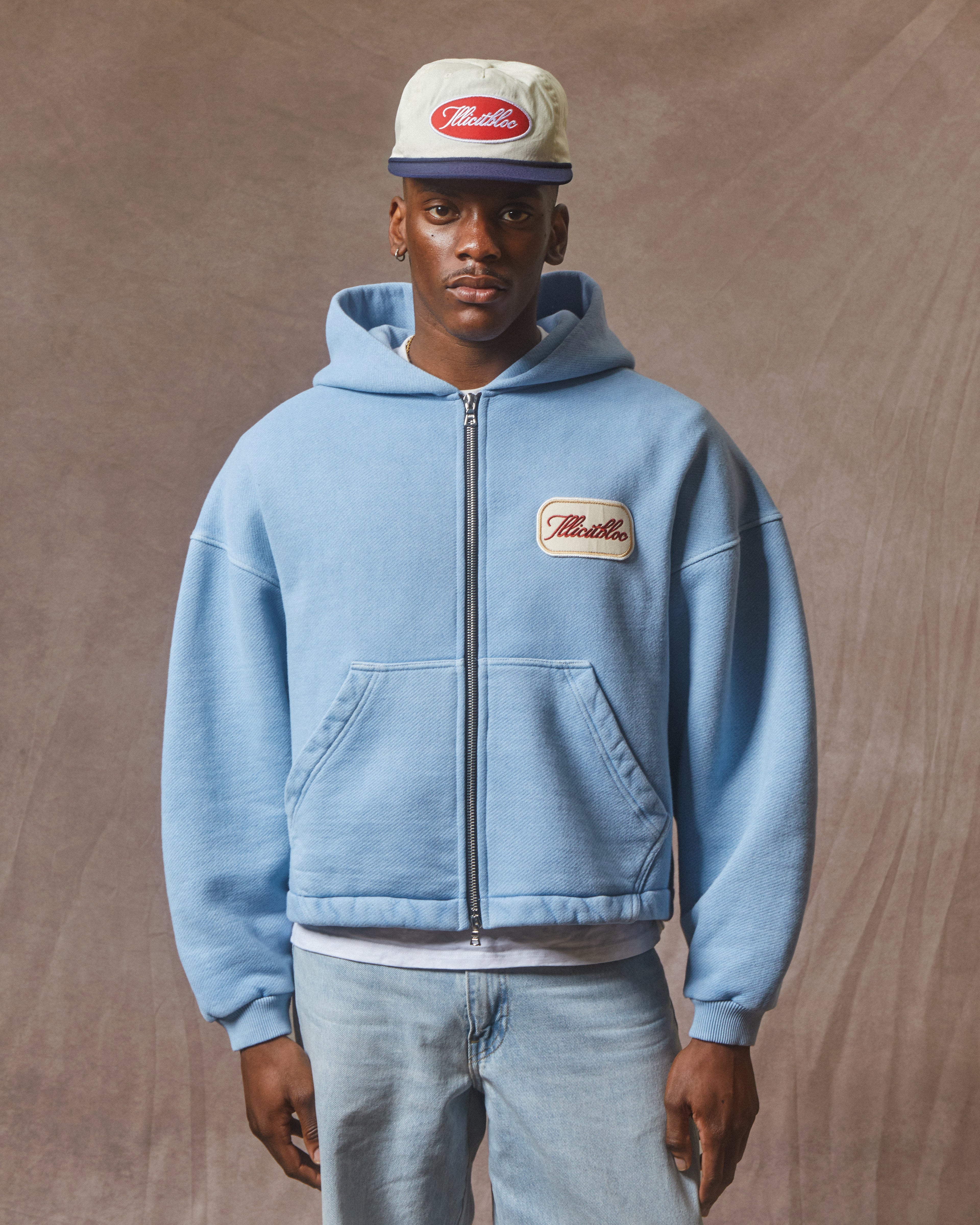 Patchwork Zip Hoodie - Powder Blue