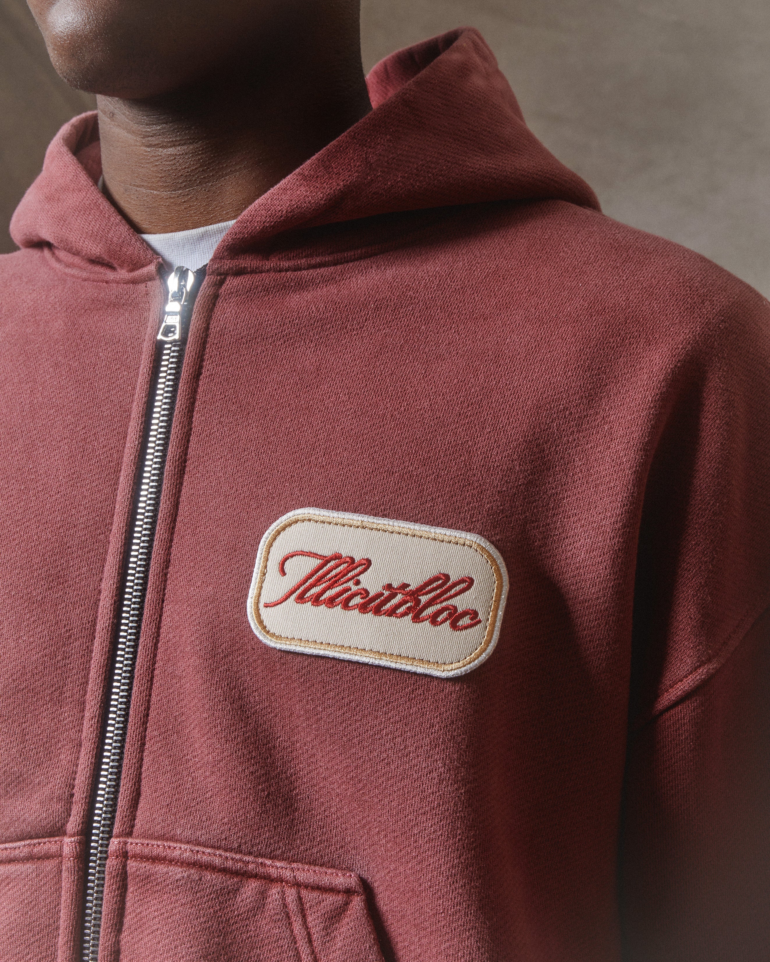 Patchwork Zip Hoodie - Washed Burgundy