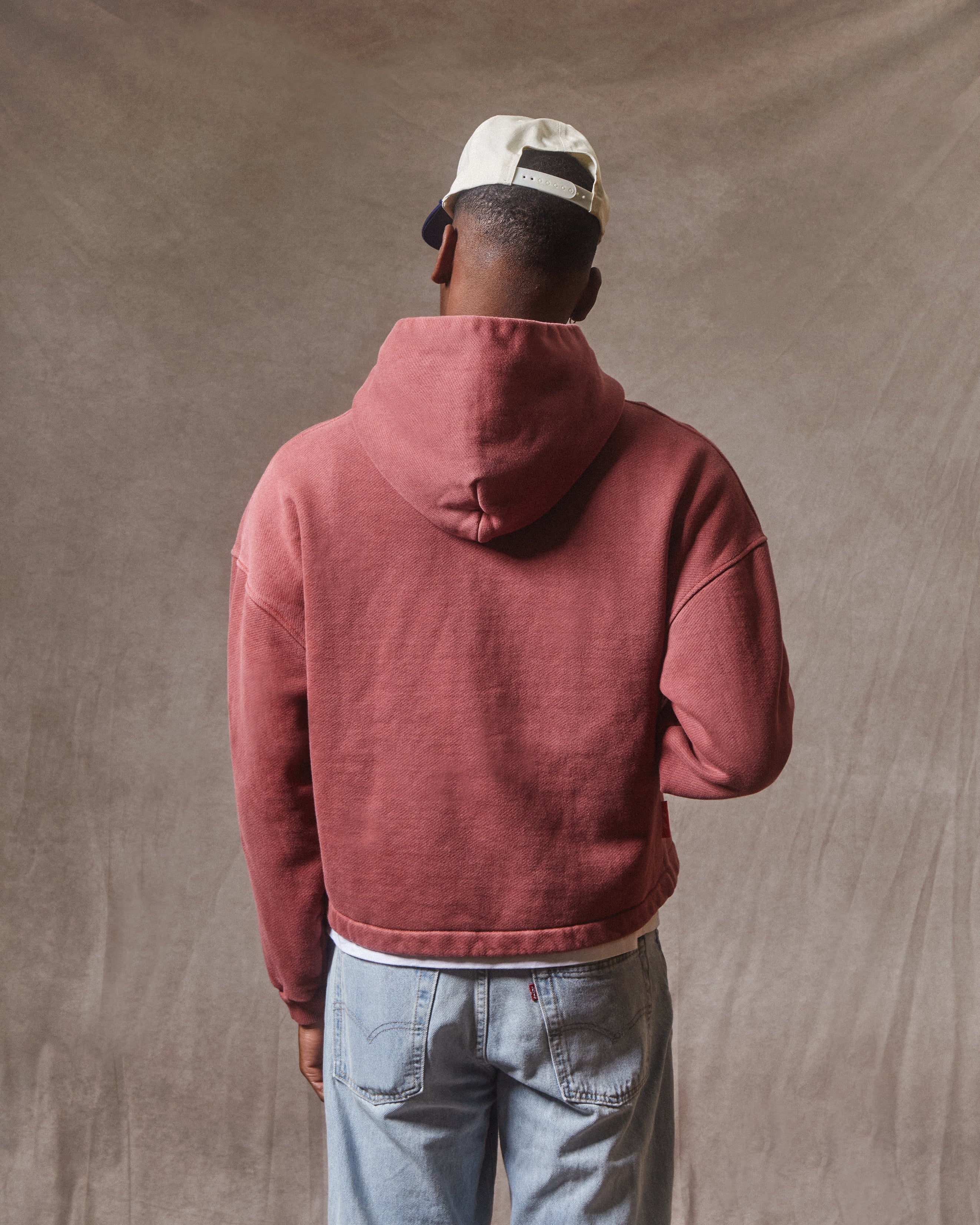 Patchwork Zip Hoodie - Washed Burgundy