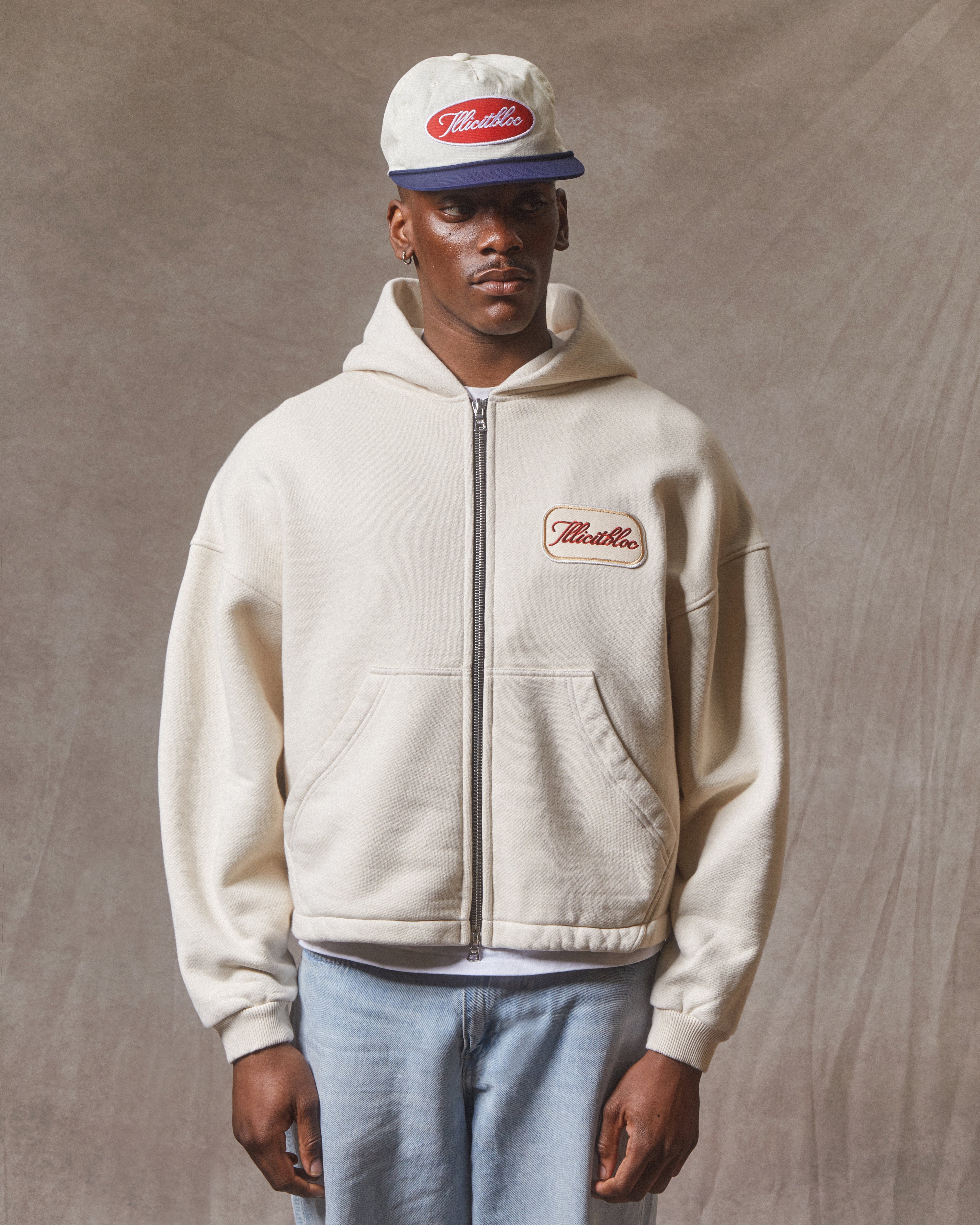 Patchwork Zip Hoodie - Ecru