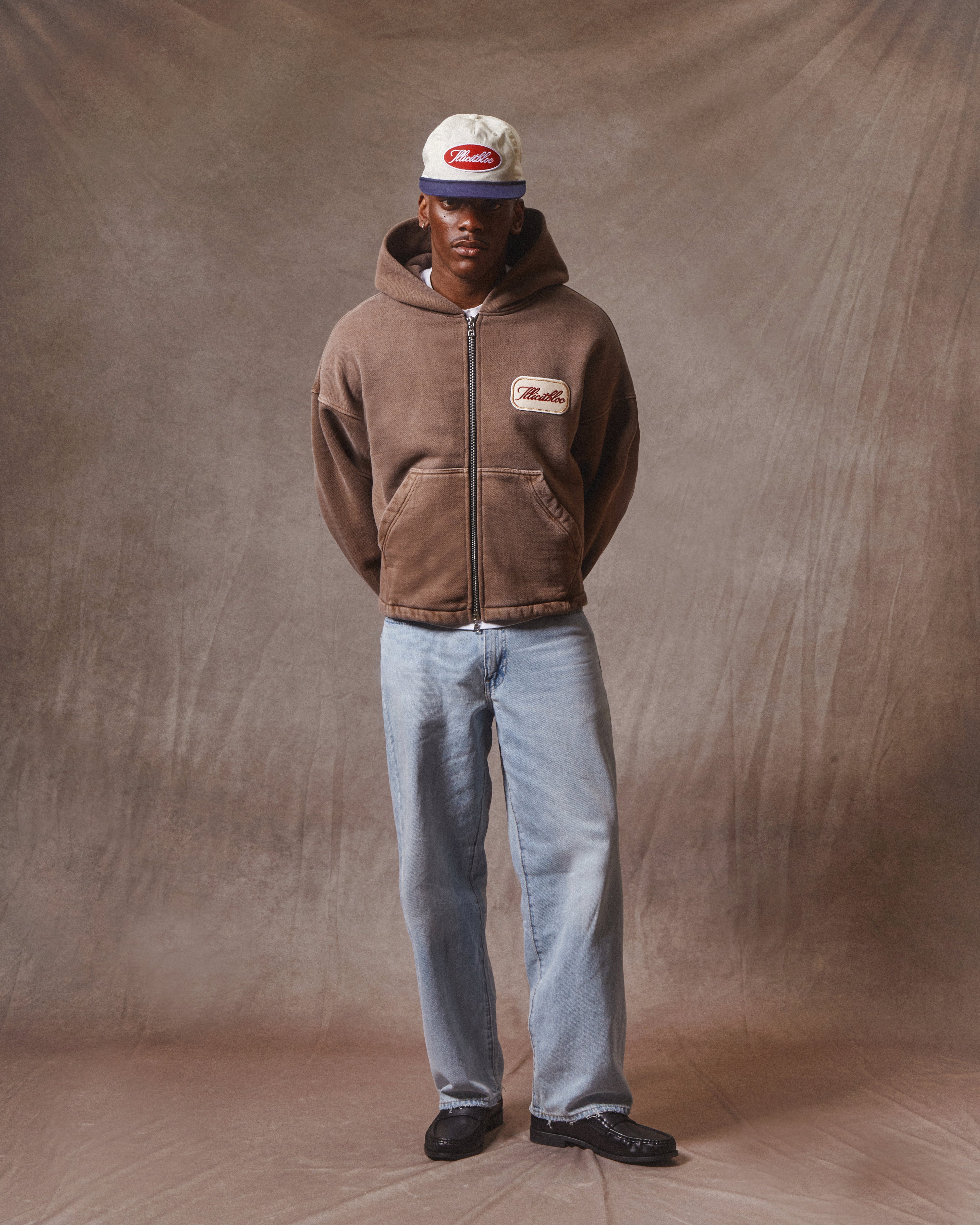 Patchwork Zip Hoodie - Washed Brown