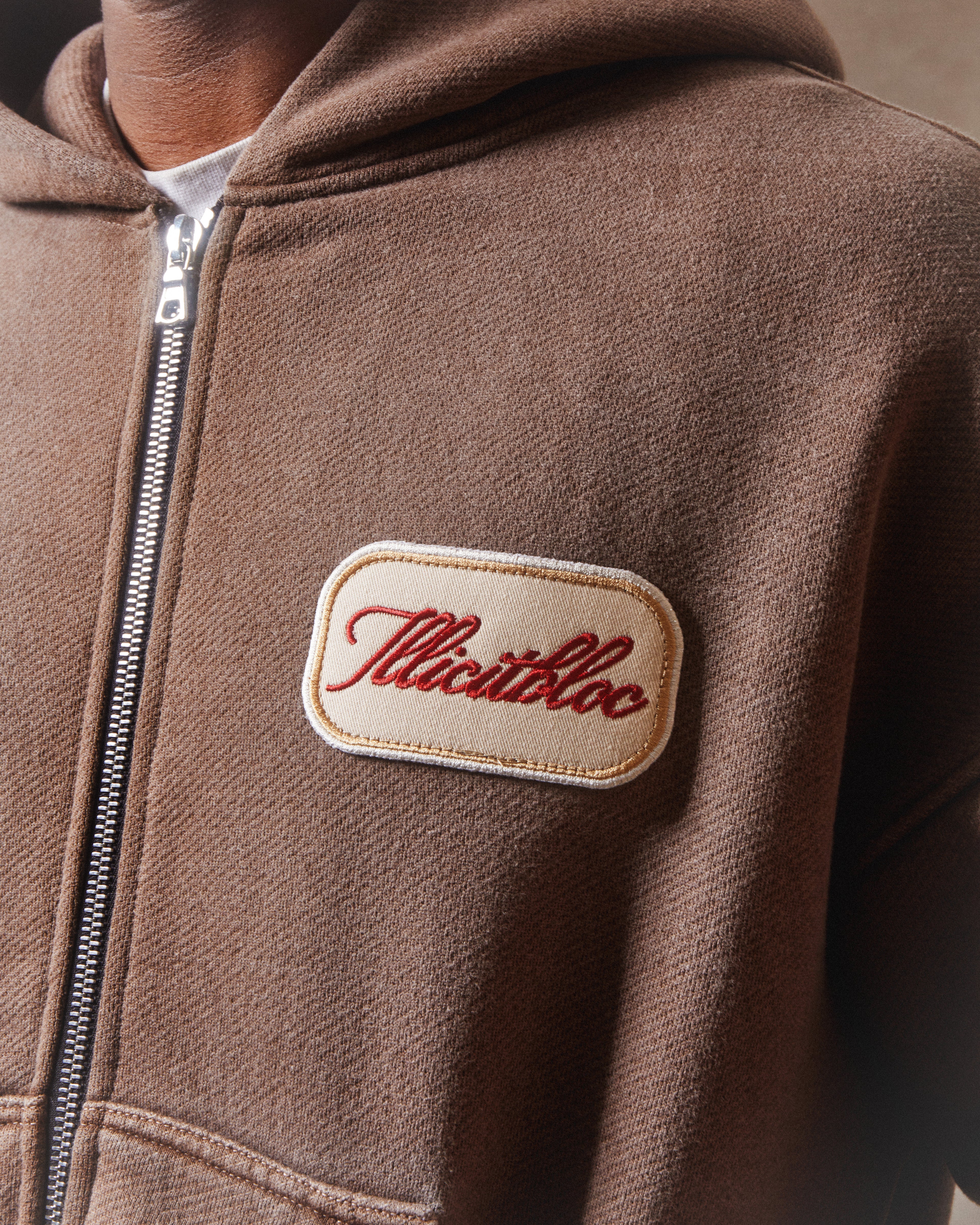 Patchwork Zip Hoodie - Washed Brown