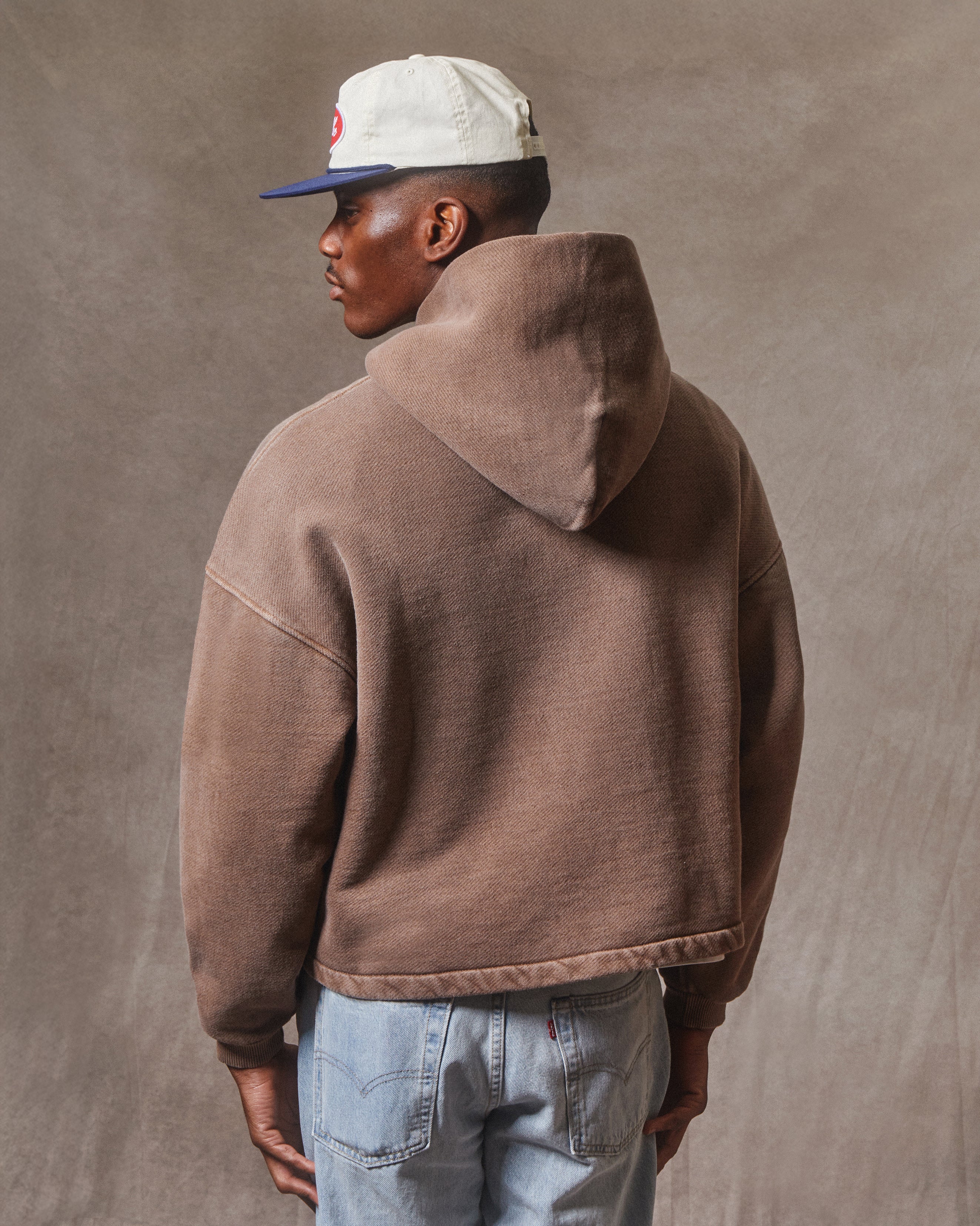 Patchwork Zip Hoodie - Washed Brown