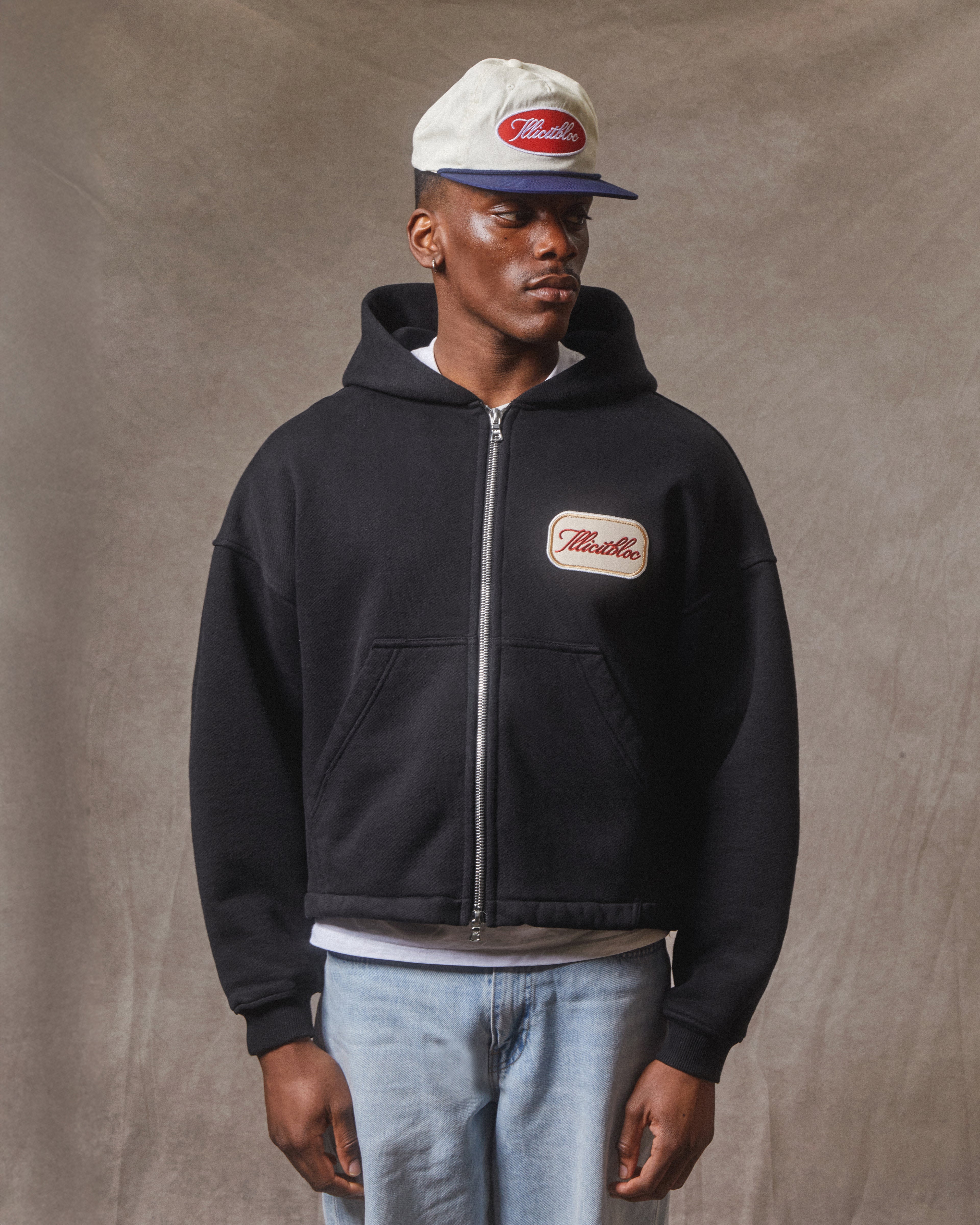 Patchwork Zip Hoodie - Black