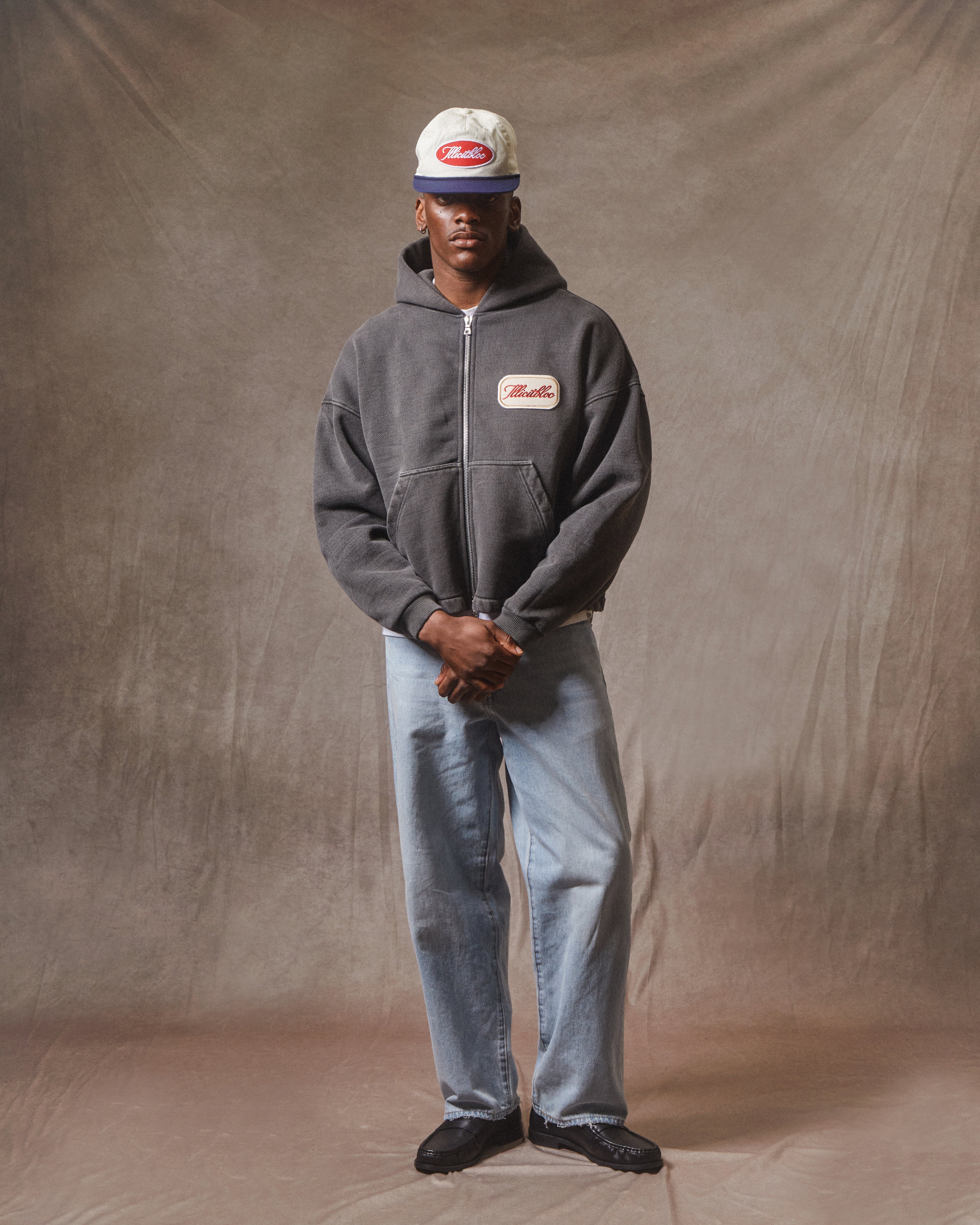 Patchwork Zip Hoodie - Washed Black