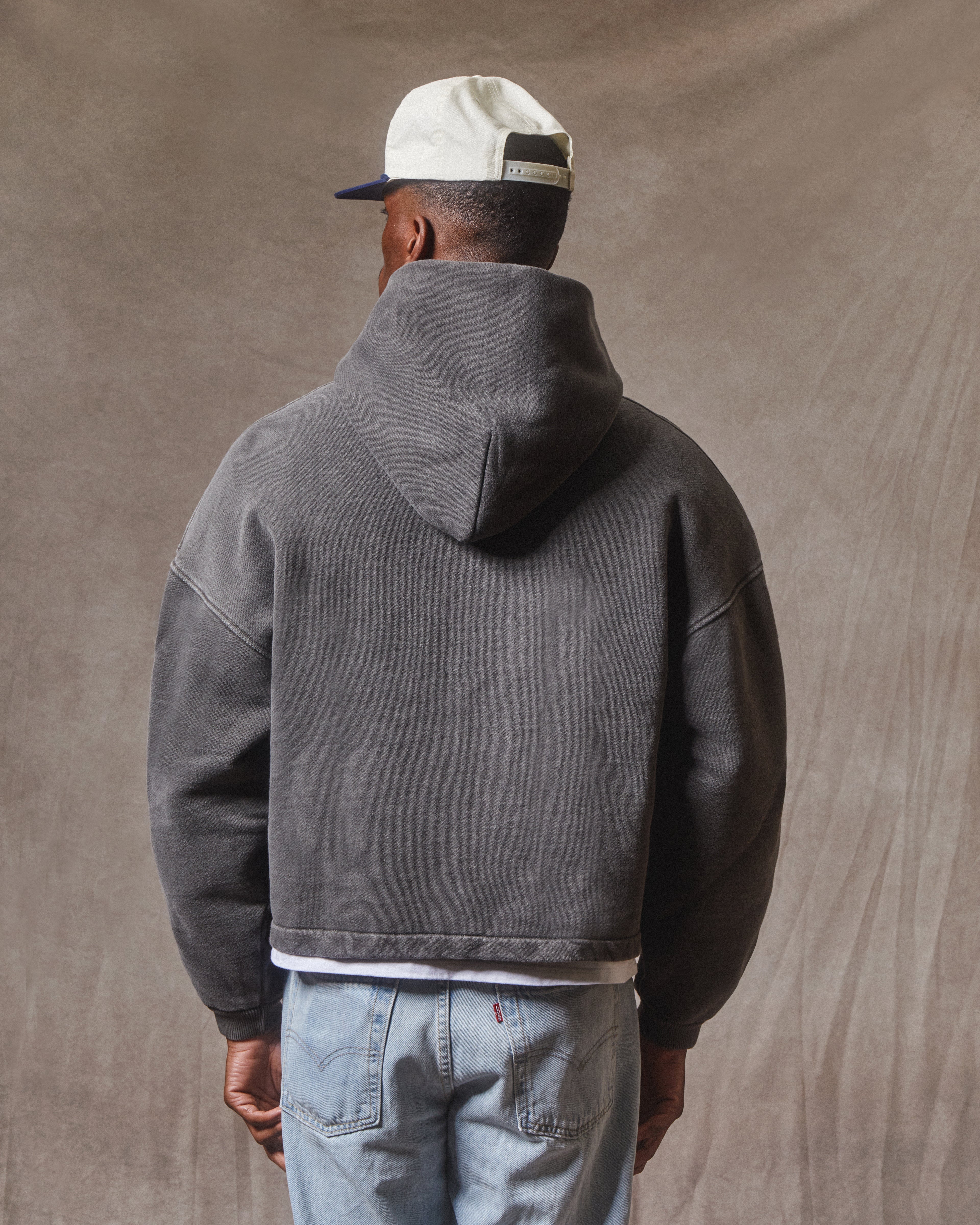 Patchwork Zip Hoodie - Washed Black