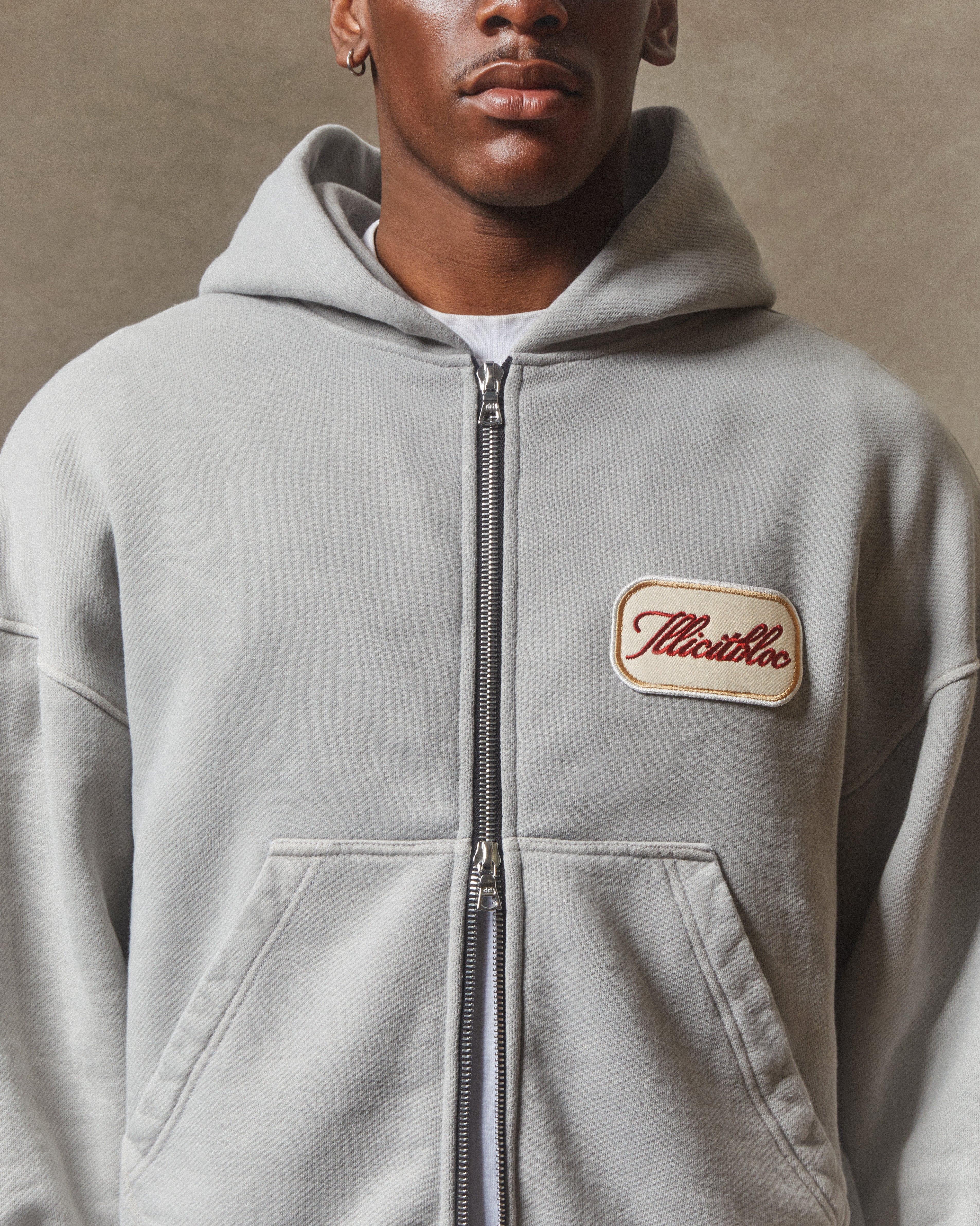 Patchwork Zip Hoodie - Powder Grey