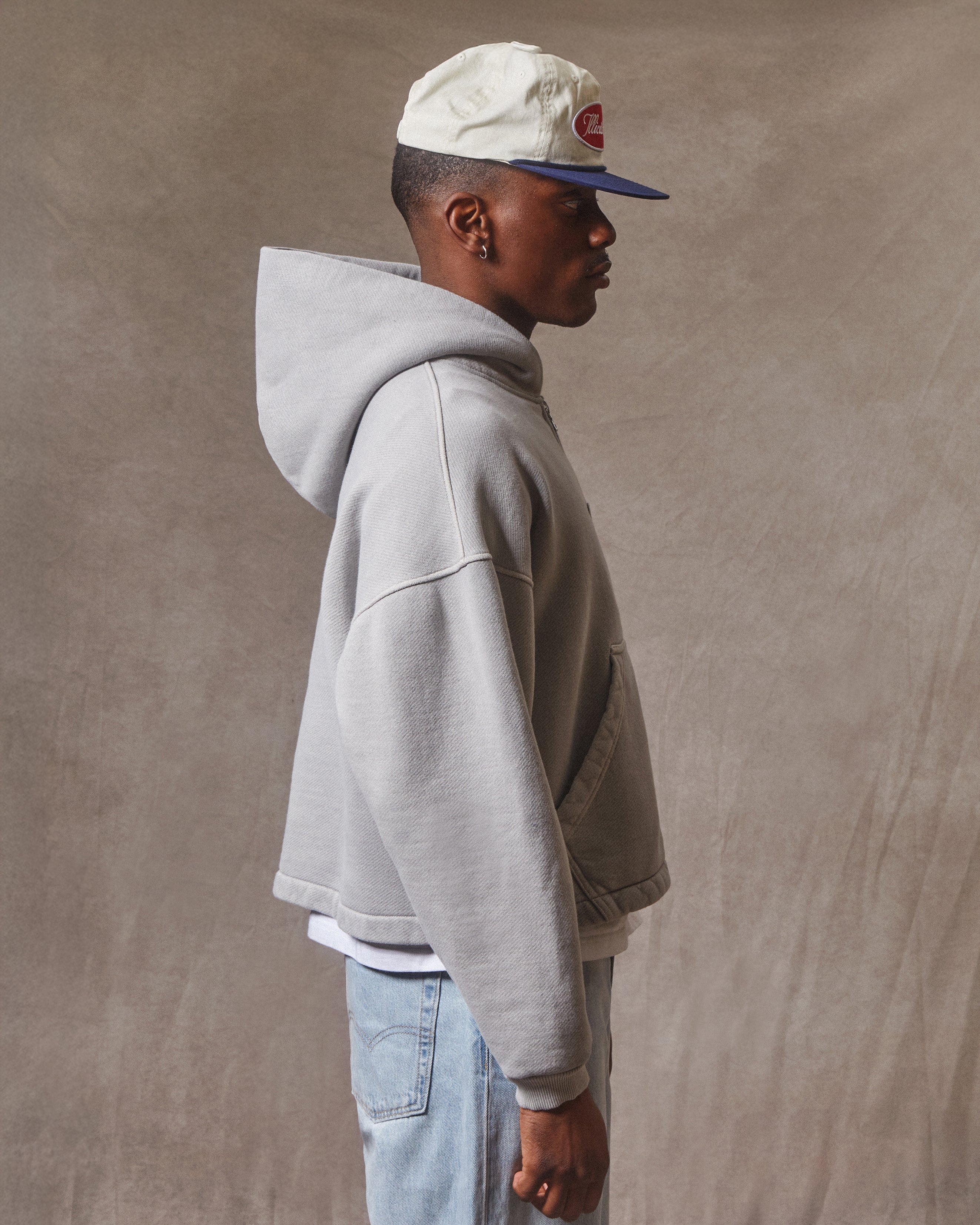 Patchwork Zip Hoodie - Powder Grey