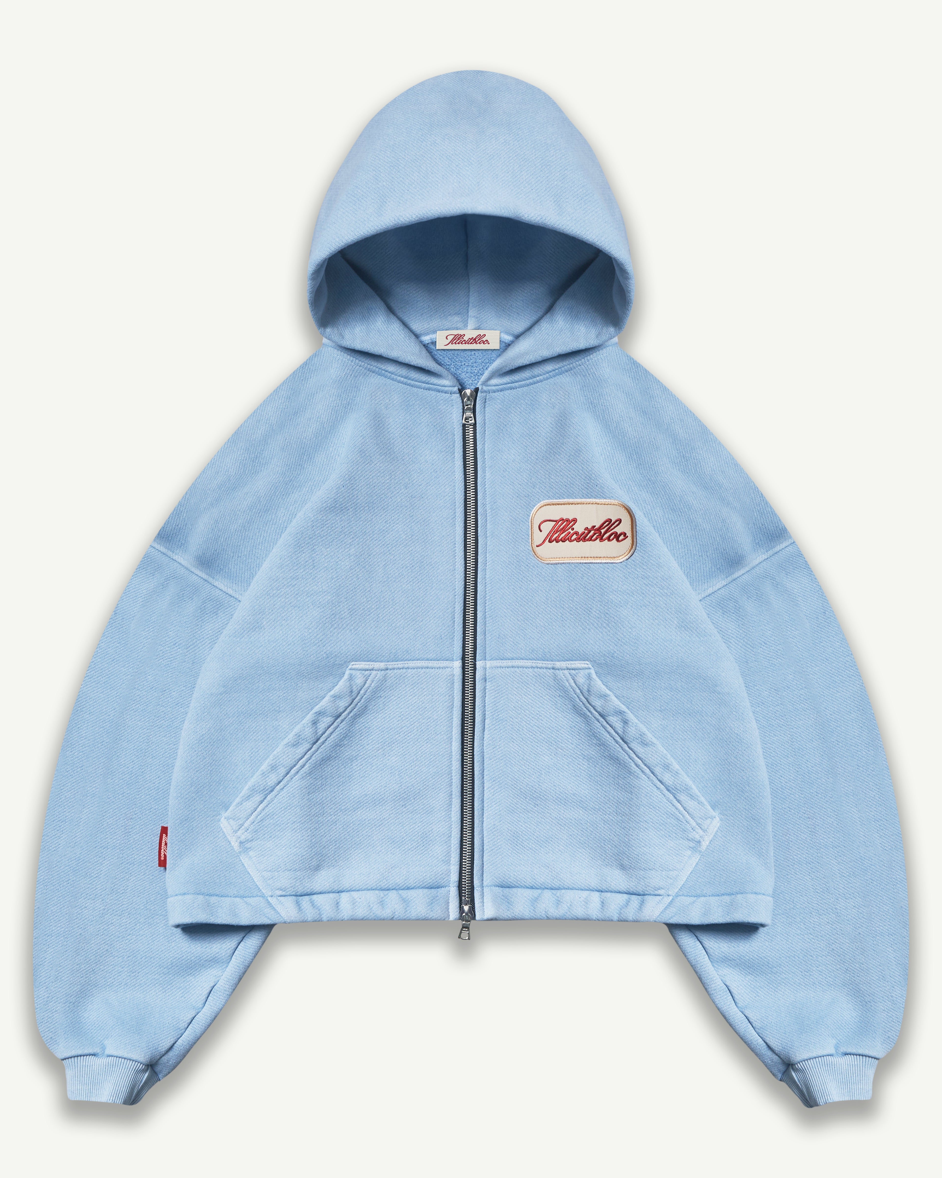 Patchwork Zip Hoodie - Powder Blue