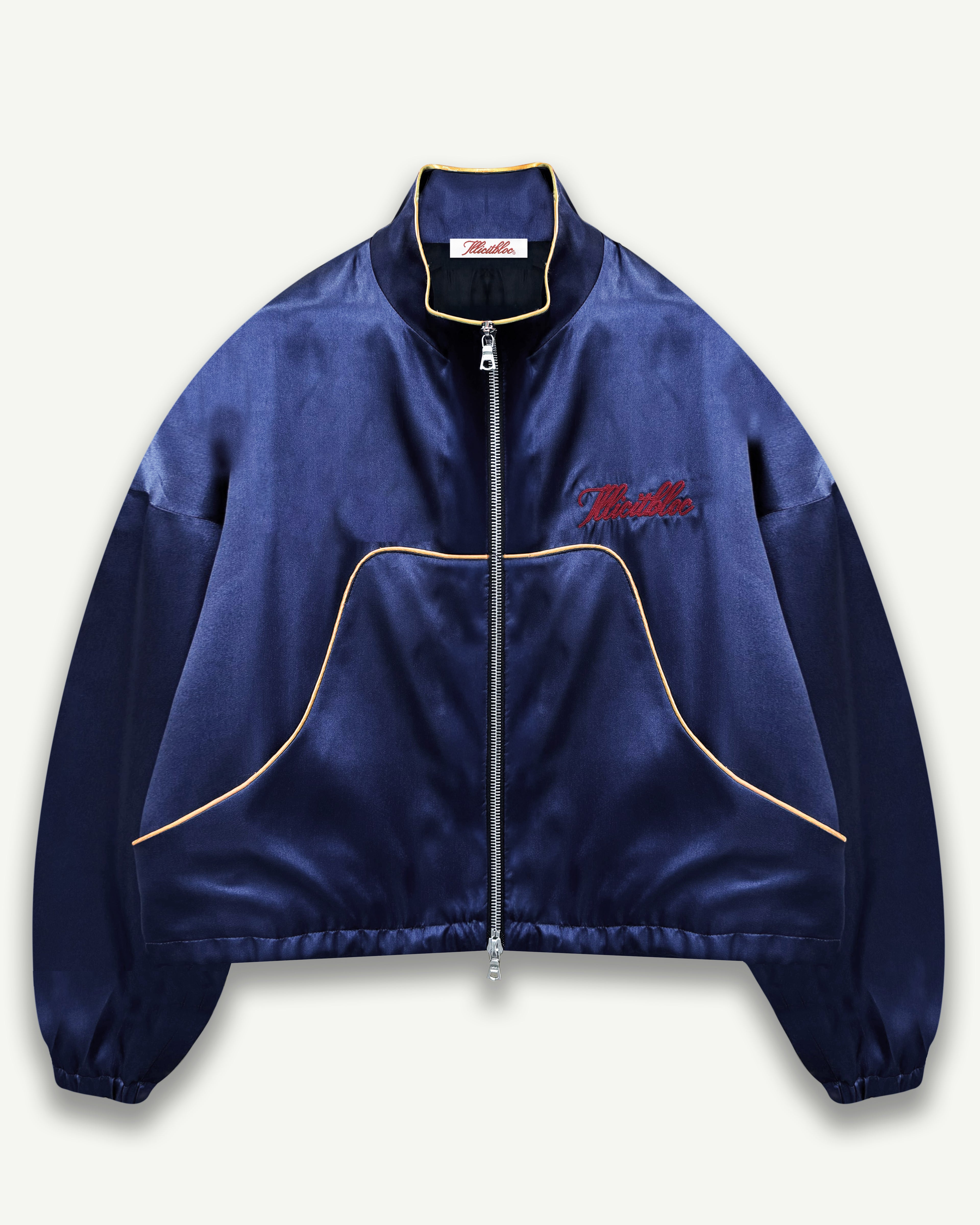 Satin Track Jacket - Navy