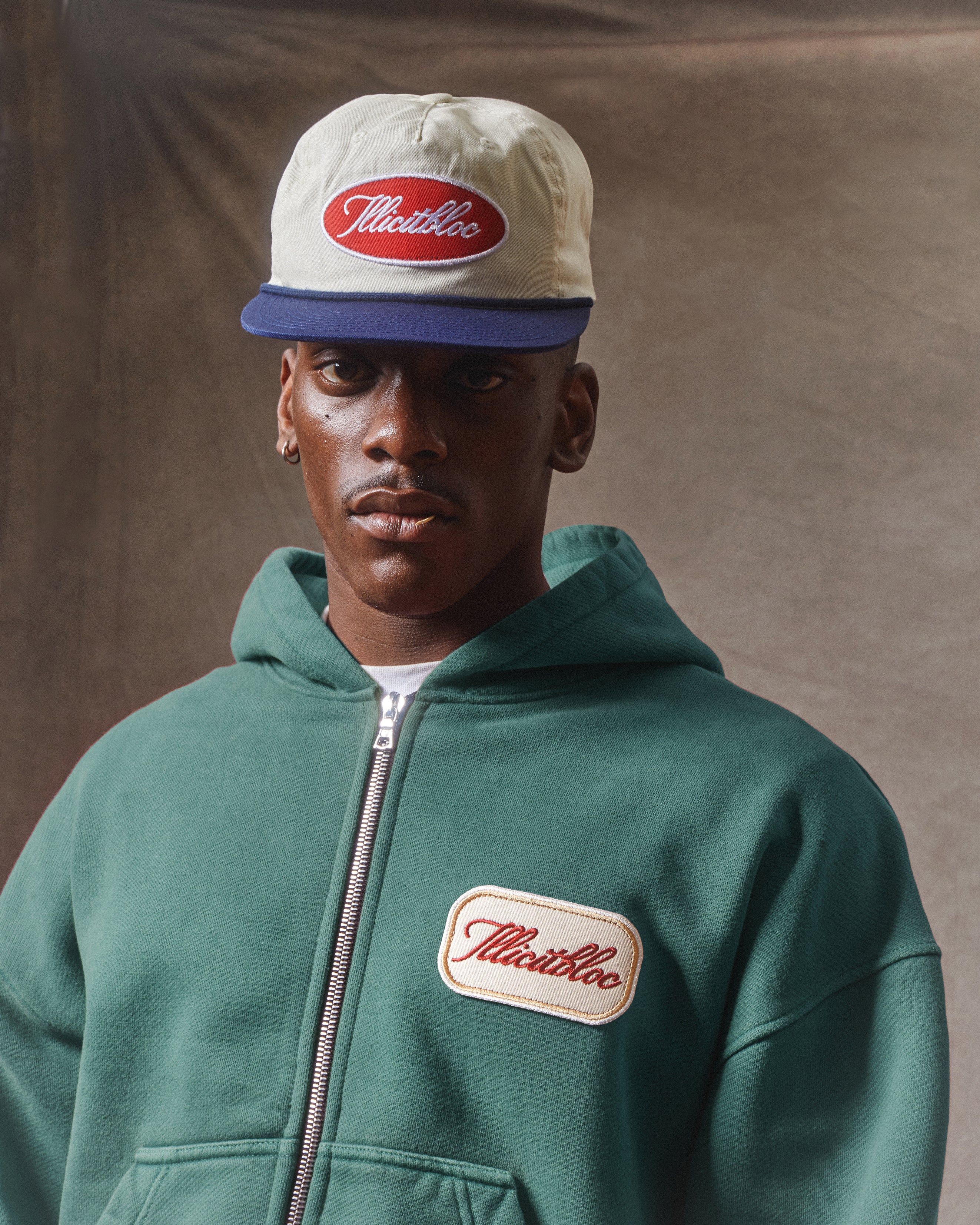 Patchwork Zip Hoodie - Washed Green