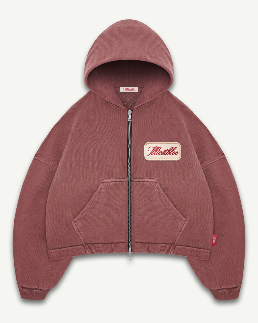 PATCHWORK ZIP HOODIE - WASHED BURGUNDY