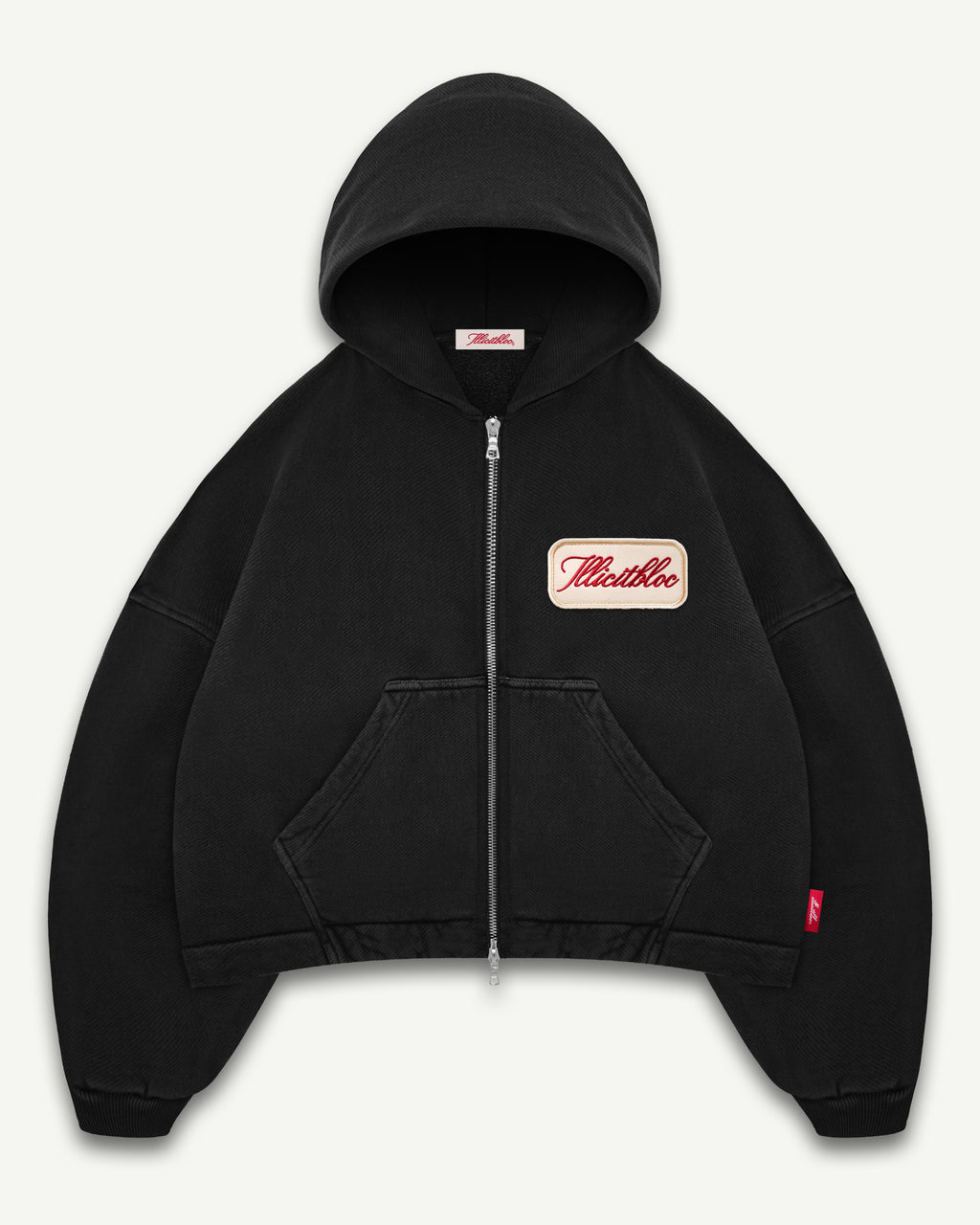 PATCHWORK ZIP HOODIE - BLACK