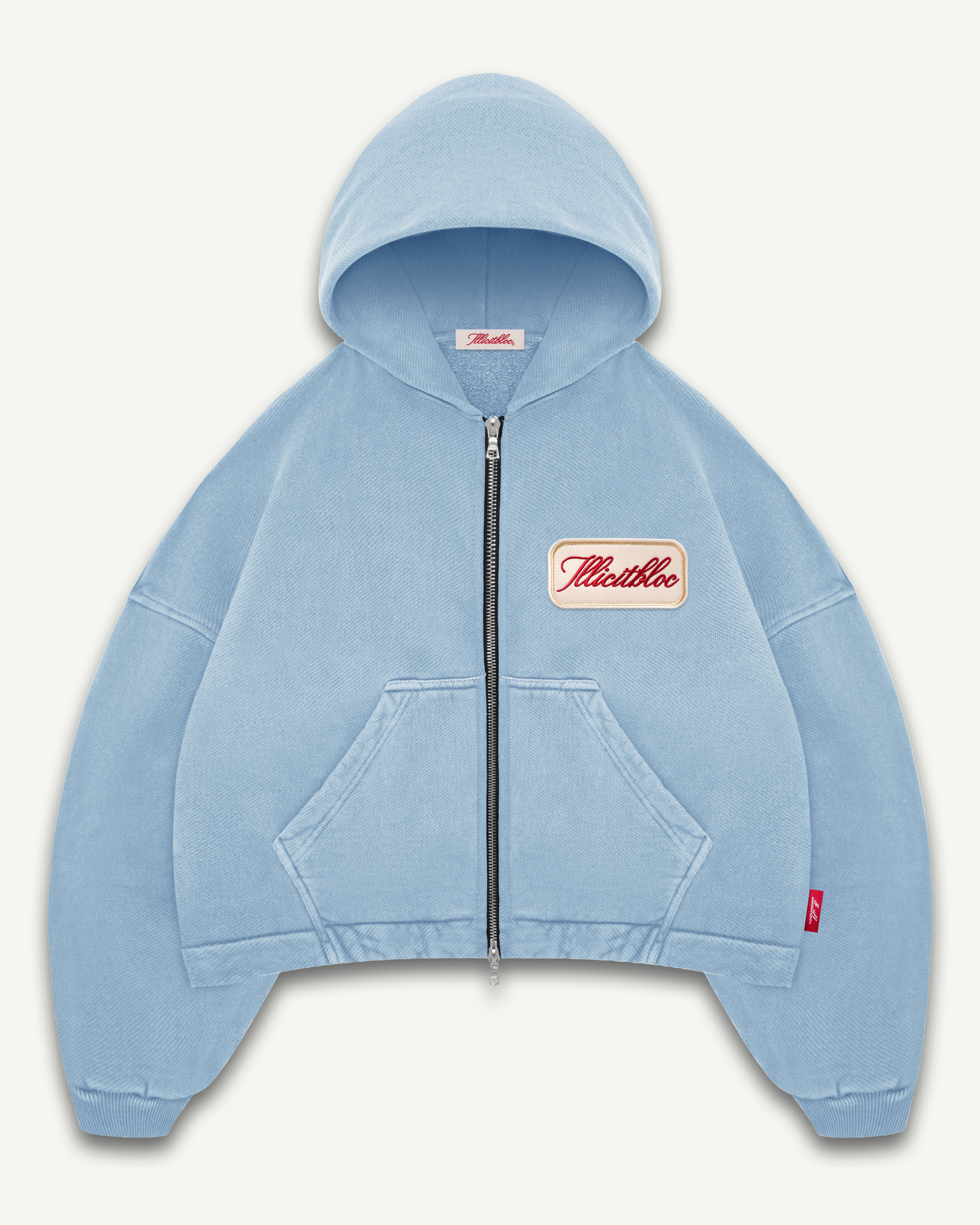 PATCHWORK ZIP HOODIE - POWDER BLUE