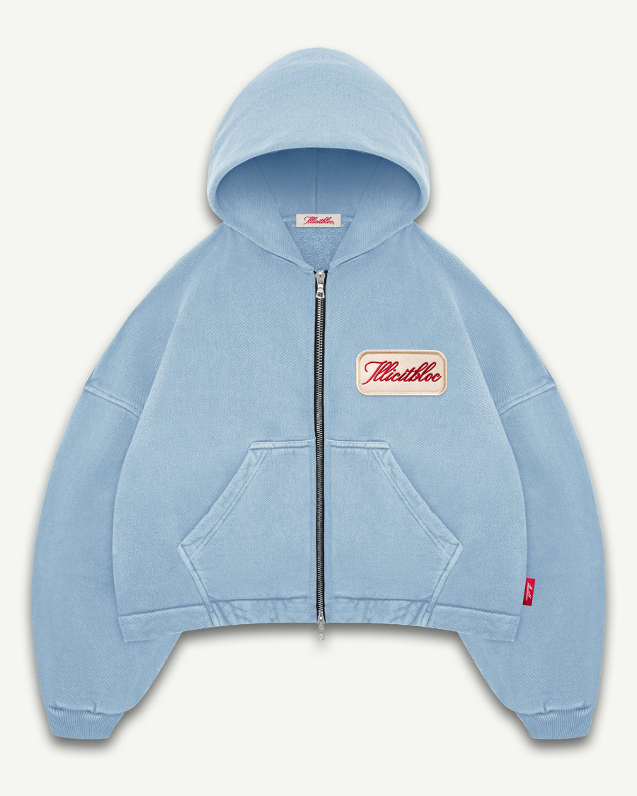 PATCHWORK ZIP HOODIE - POWDER BLUE