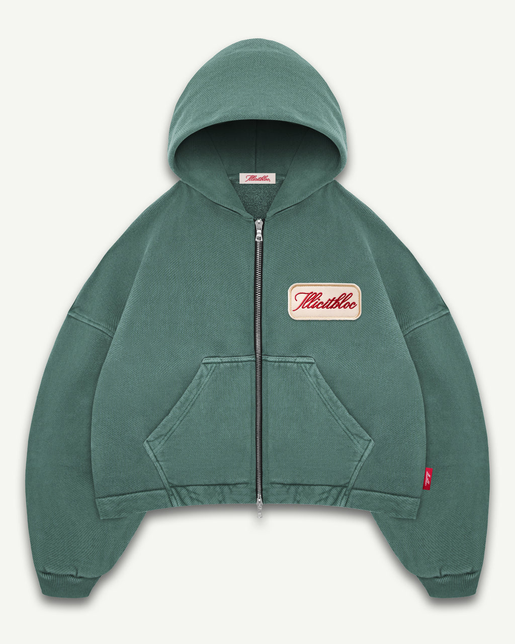 PATCHWORK ZIP HOODIE - WASHED GREEN