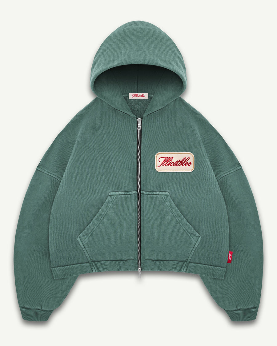 PATCHWORK ZIP HOODIE - WASHED GREEN