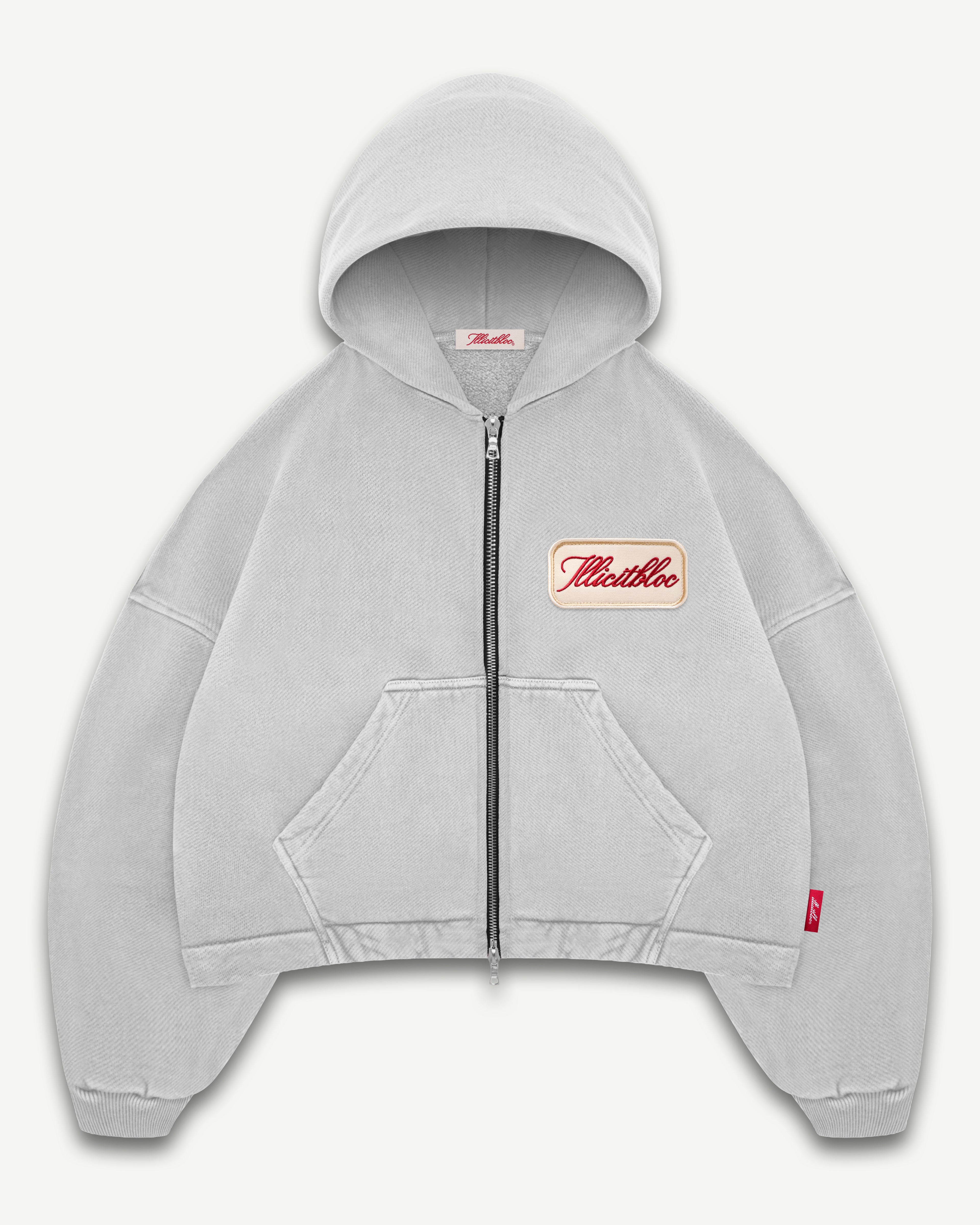PATCHWORK ZIP HOODIE - POWDER GREY