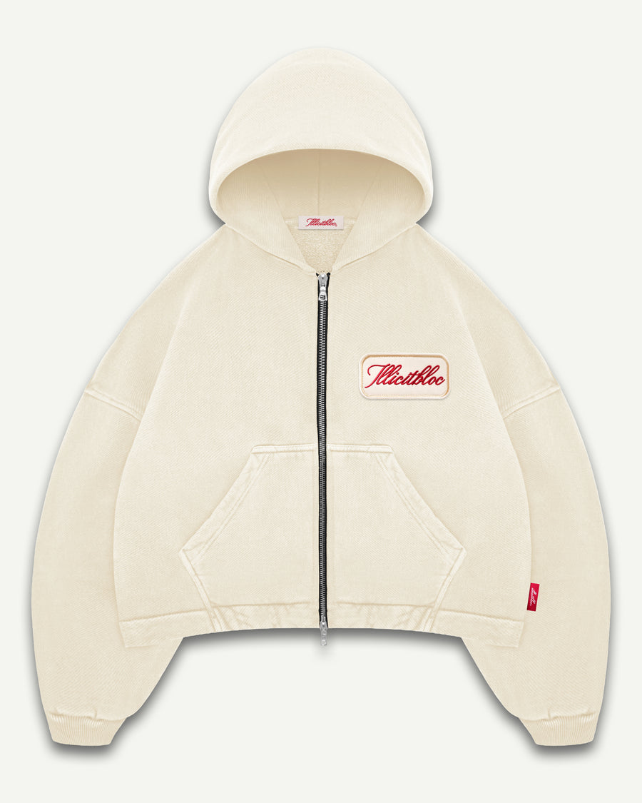 PATCHWORK ZIP HOODIE - ECRU