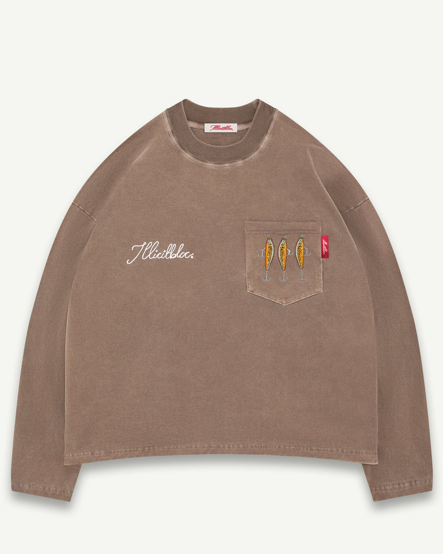 BAIT POCKET LONG SLEEVE T-SHIRT - WASHED BROWN