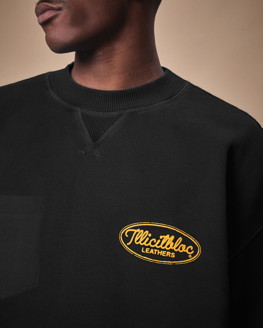 LEATHERS IRONWEAVE™ FADED POCKET SWEATSHIRT - BLACK