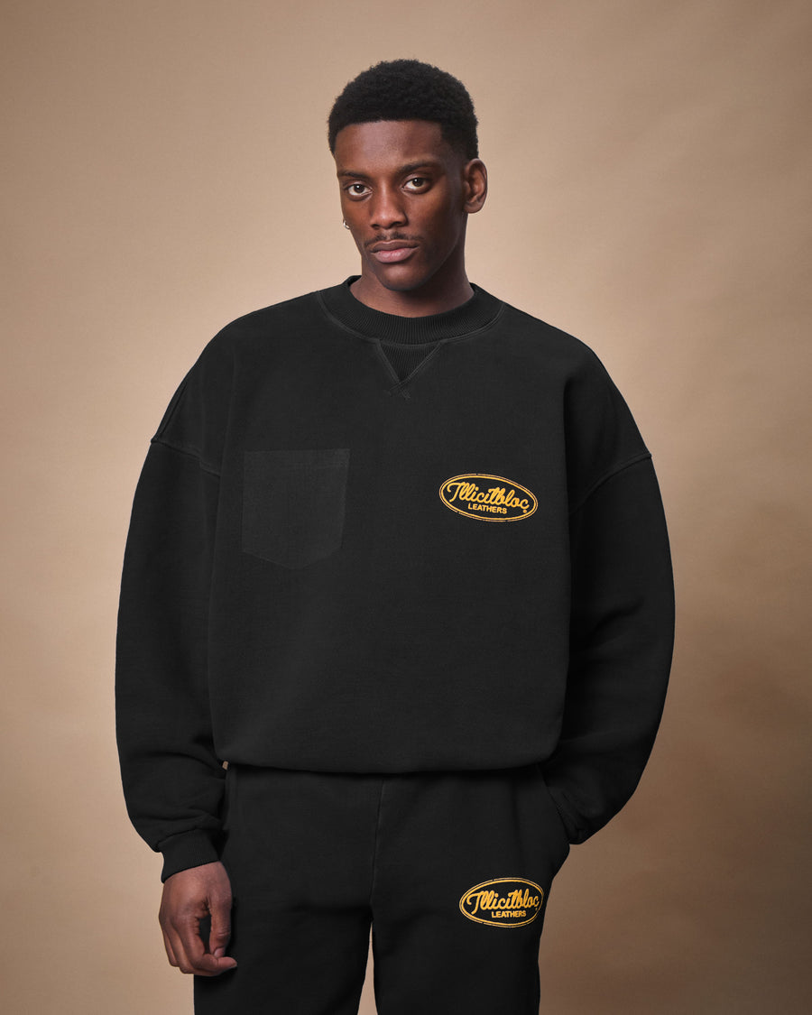 LEATHERS IRONWEAVE™ FADED POCKET SWEATSHIRT - BLACK