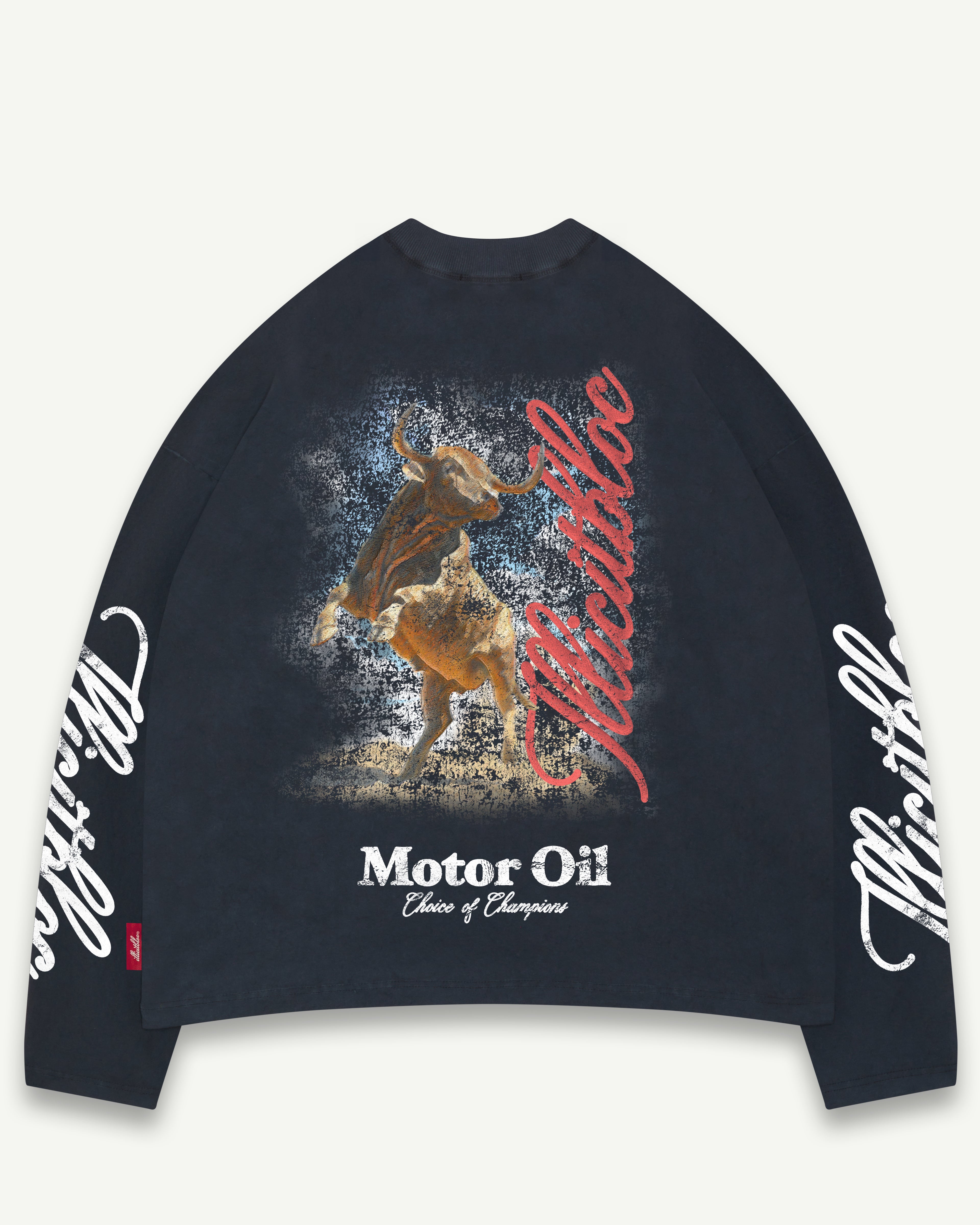 Bull Mascot Long Sleeve T-shirt - Vintage Black