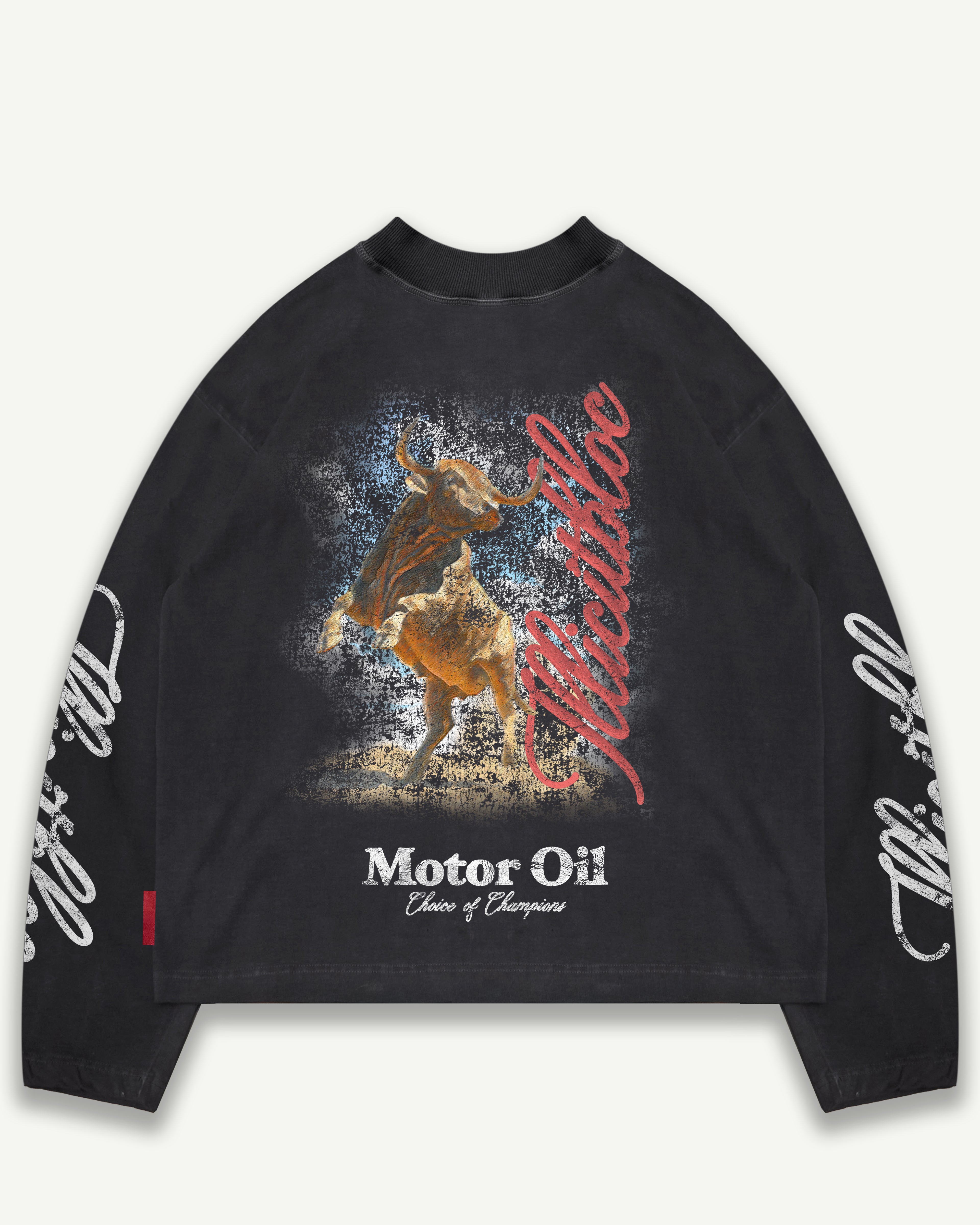 Bull Mascot Long Sleeve T-shirt - Vintage Black