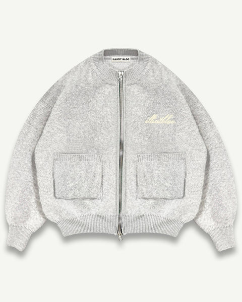 CHAINSTITCH KNIT BOMBER - GREY
