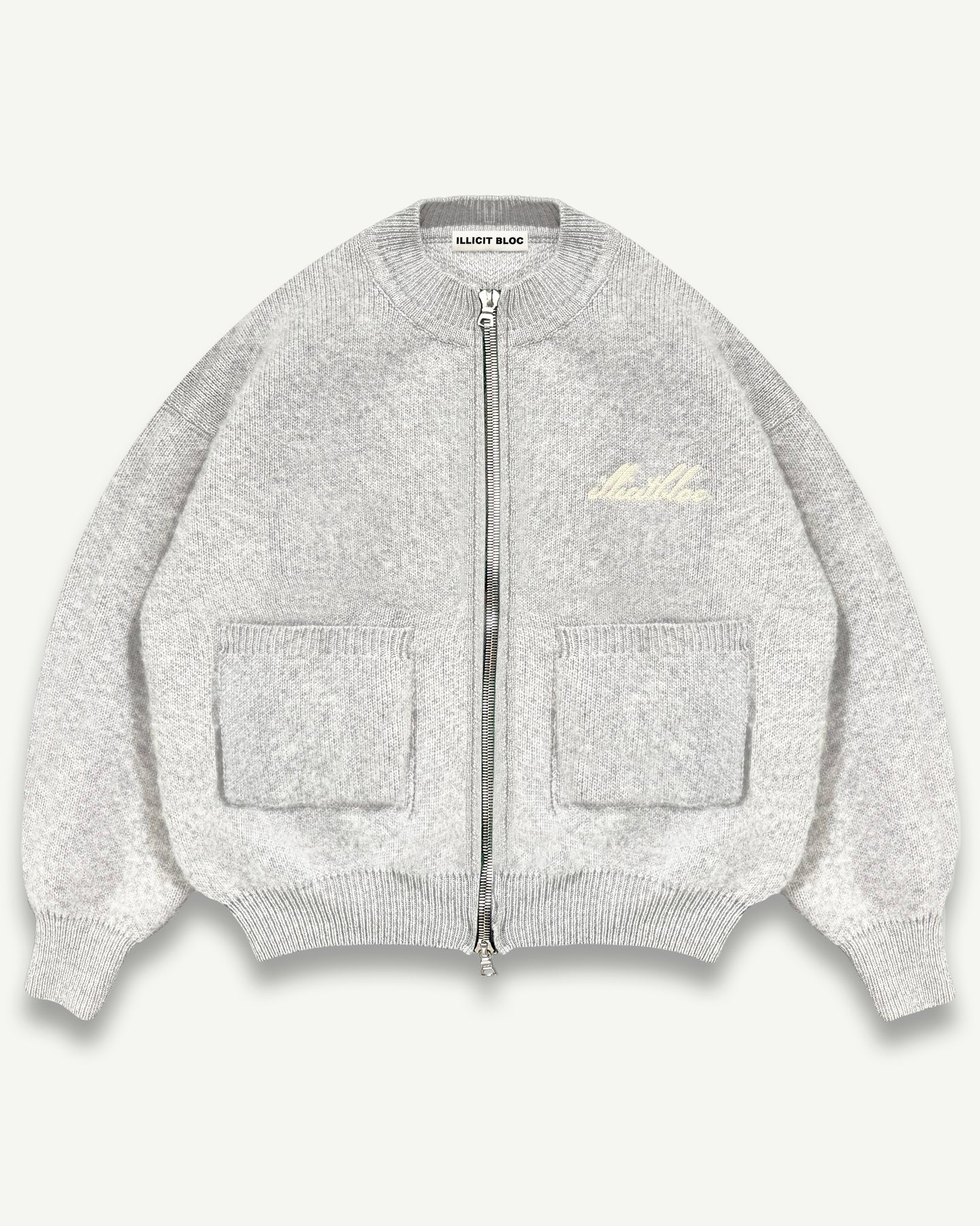 CHAINSTITCH KNIT BOMBER - GREY