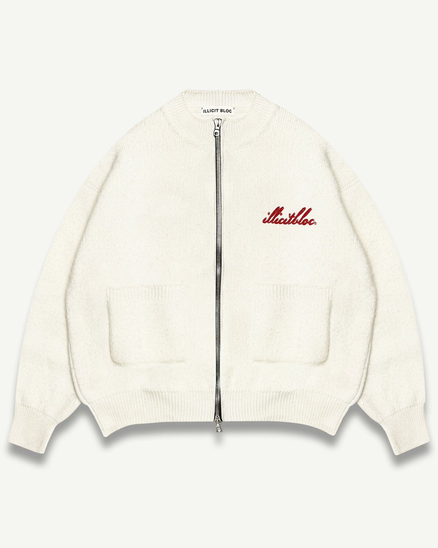 CHAINSTITCH KNIT BOMBER - OYSTER