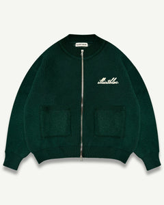 CHAINSTITCH KNIT BOMBER - TARTAN GREEN