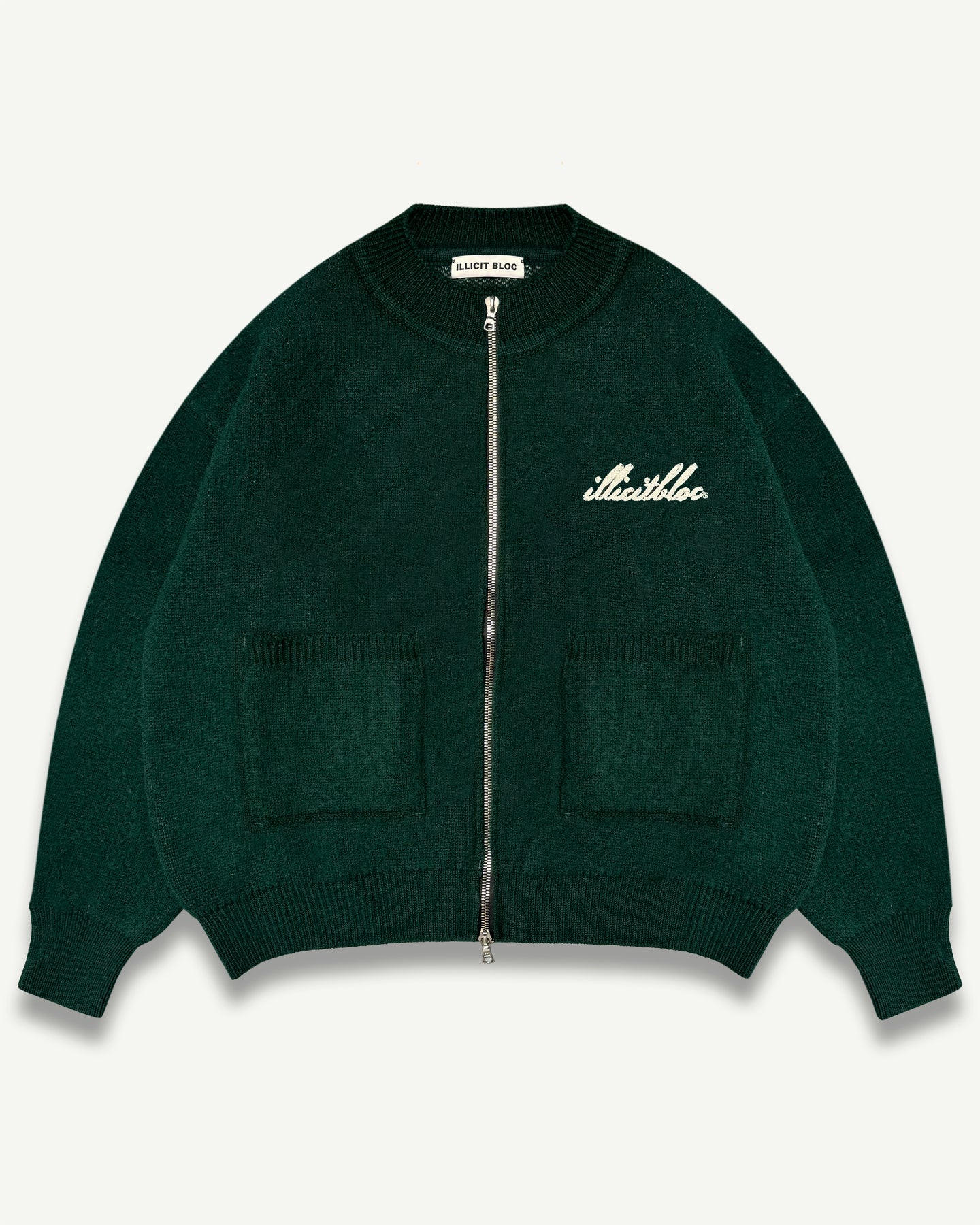 CHAINSTITCH KNIT BOMBER - TARTAN GREEN