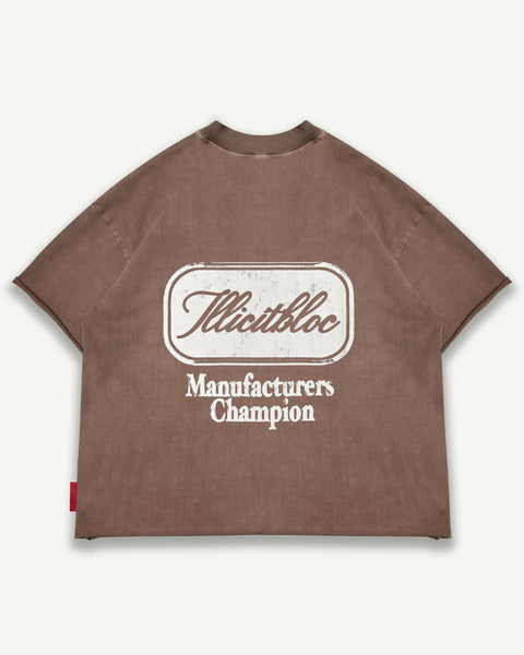 CHAMPION STAMP RAW HEM T-SHIRT - MOCHA