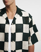 Load image into Gallery viewer, KNITTED CROCHET CHECKERED SHIRT - OYSTER/GREEN
