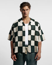 Load image into Gallery viewer, KNITTED CROCHET CHECKERED SHIRT - OYSTER/GREEN
