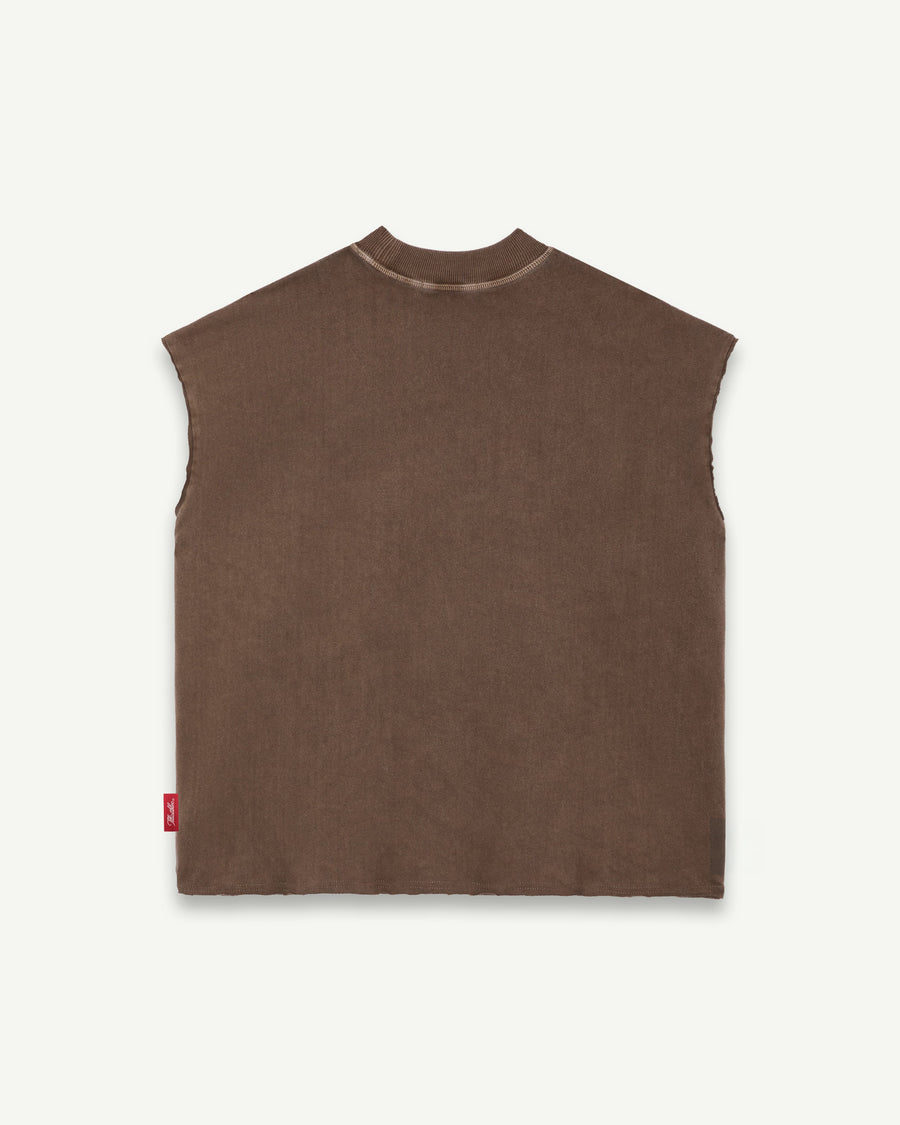 CHROME FEATHERKNIT™ RAW HEM TANK - WASHED BROWN