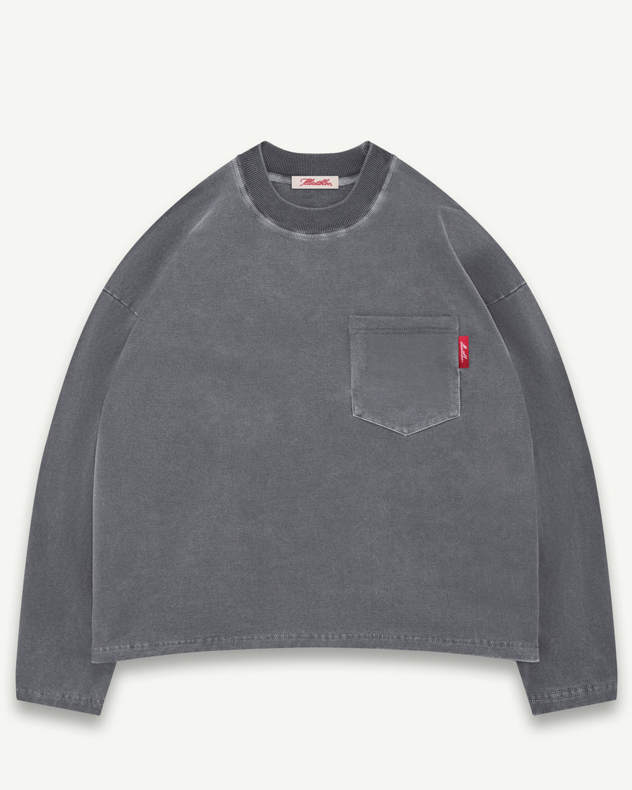 CLASSIC POCKET LONG SLEEVE T-SHIRT - CHARCOAL