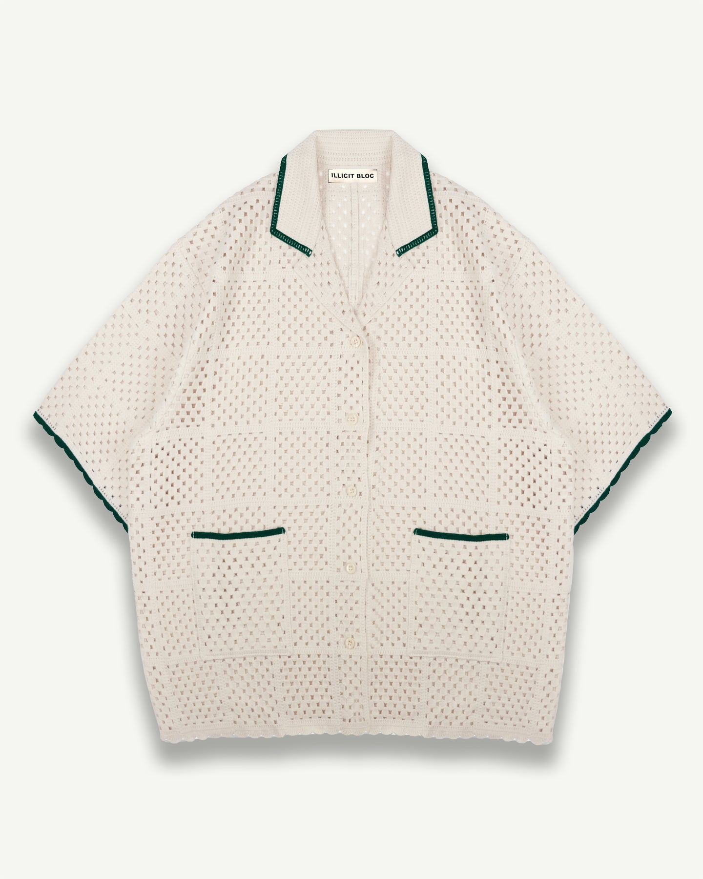 KNITTED CROCHET SHIRT - OYSTER