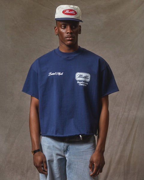 CHAMPION STAMP RAW HEM T-SHIRT - NAVY