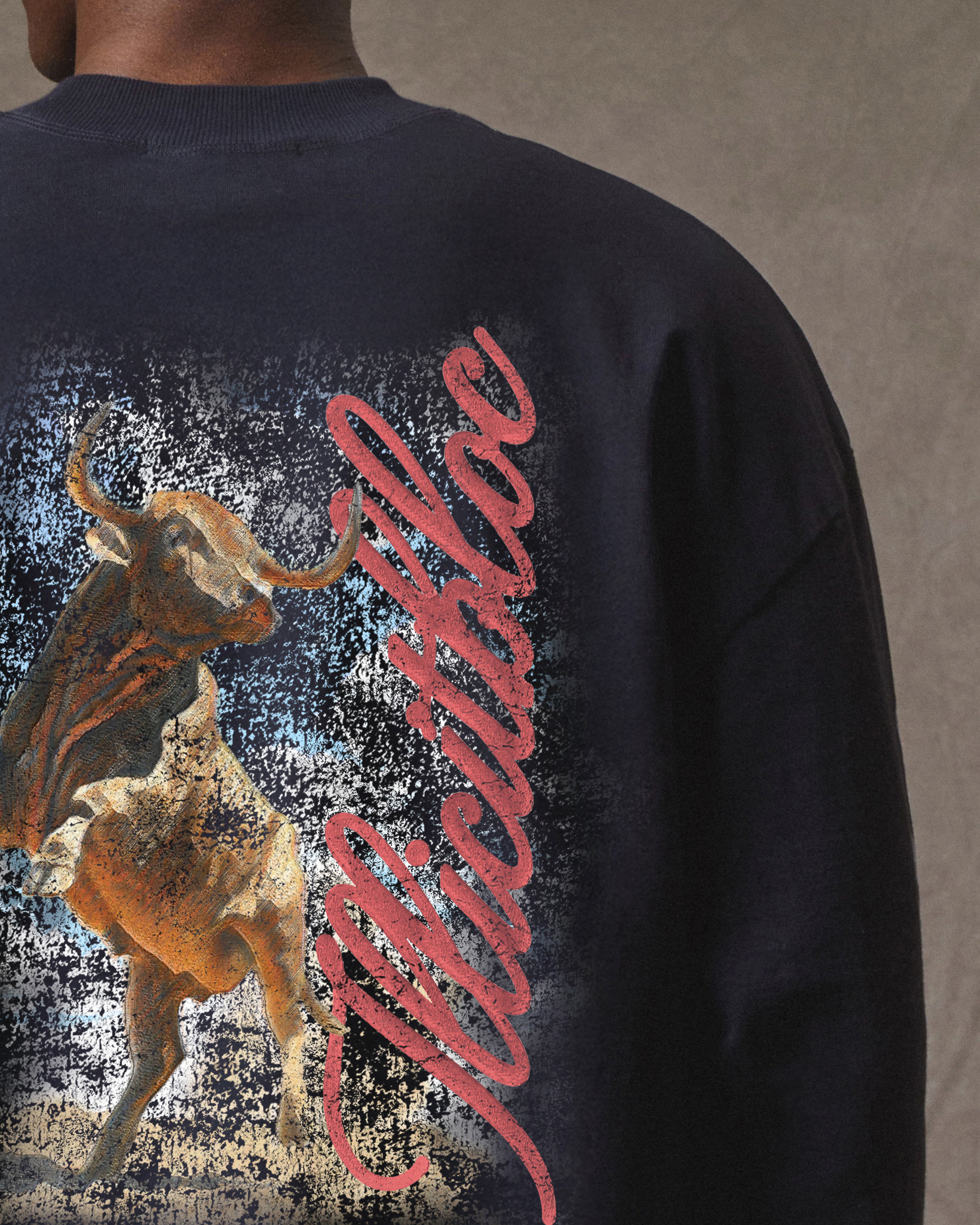 Bull Mascot Long Sleeve T-shirt - Vintage Black