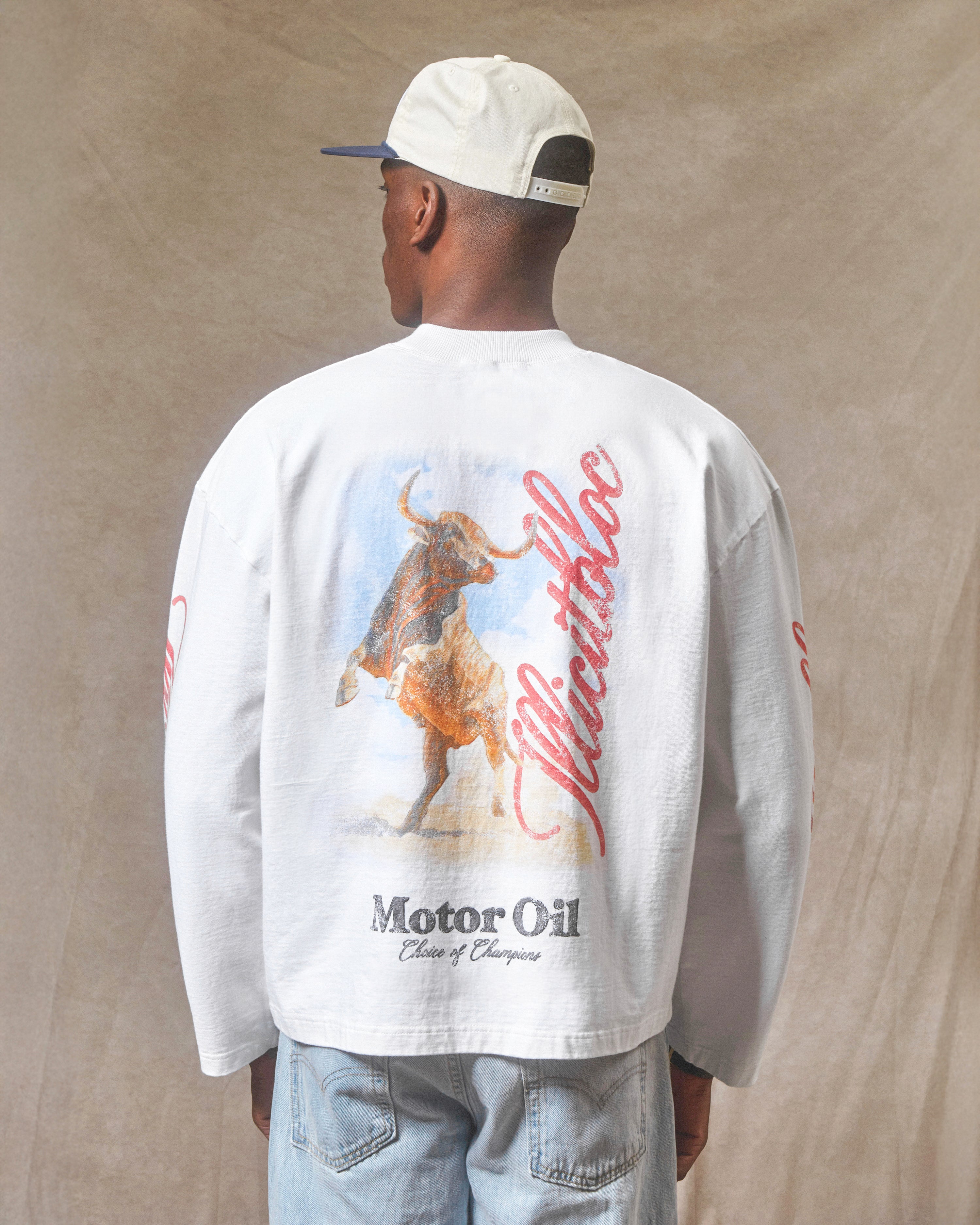 Bull Mascot Long Sleeve T-shirt - White