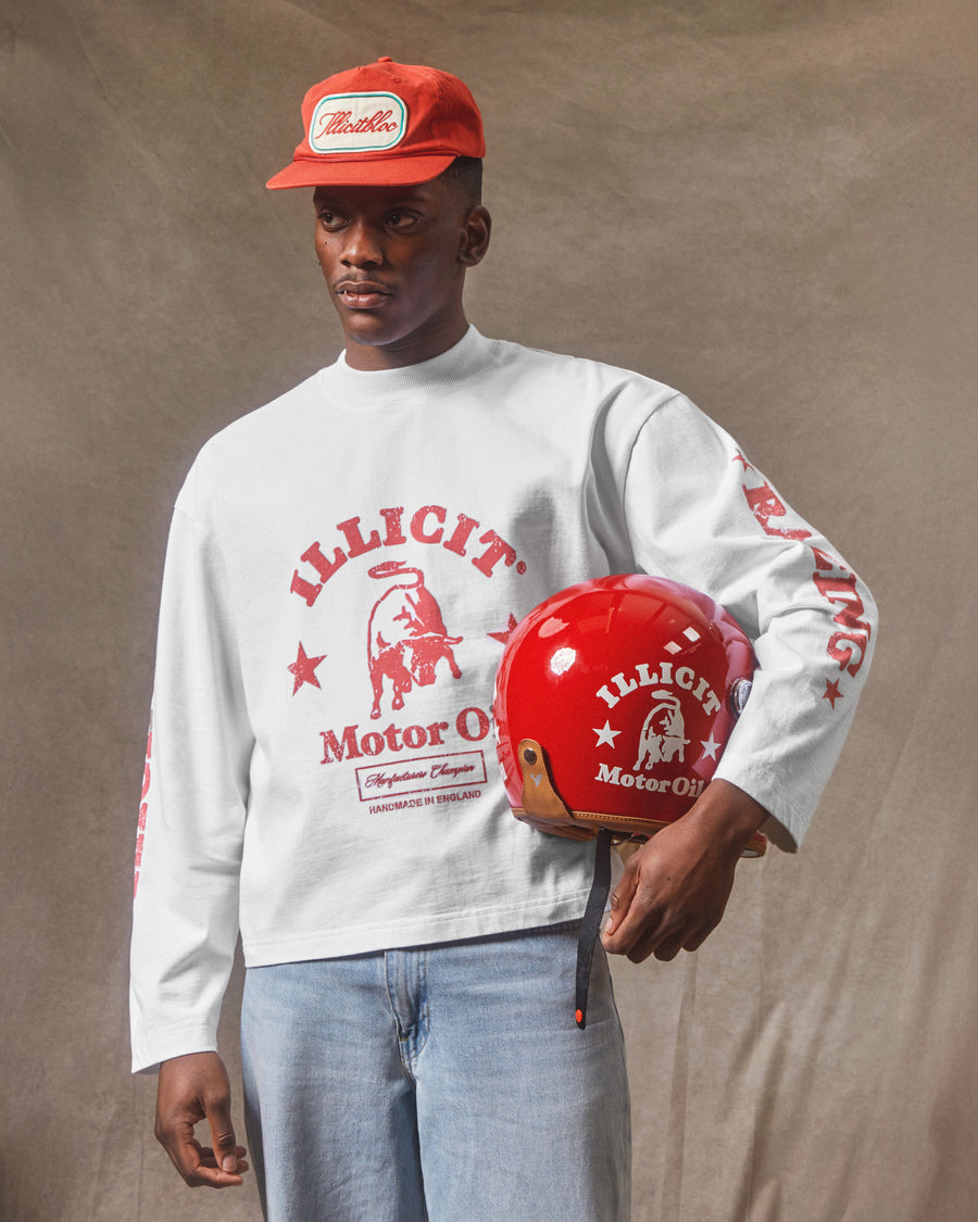 MOTOR OIL LONG SLEEVE T-SHIRT - WHITE