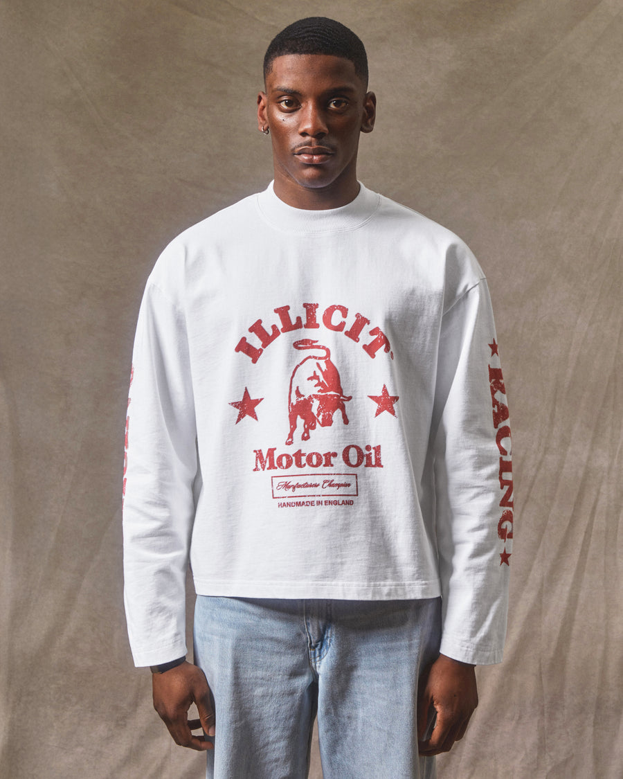 MOTOR OIL LONG SLEEVE T-SHIRT - WHITE