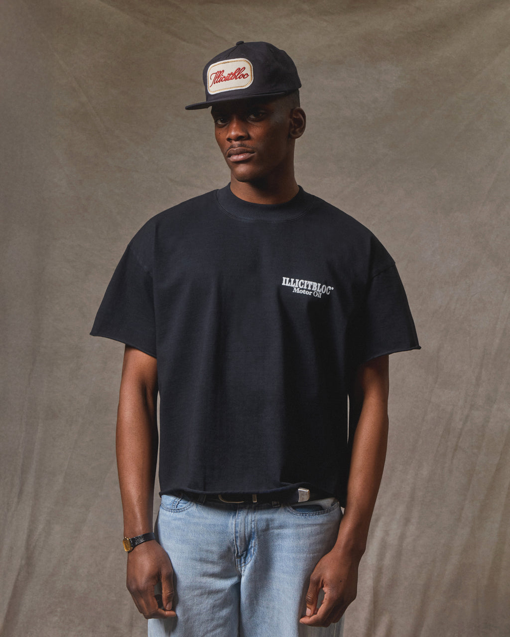 Oil Can Raw Hem T-shirt - Vintage Black