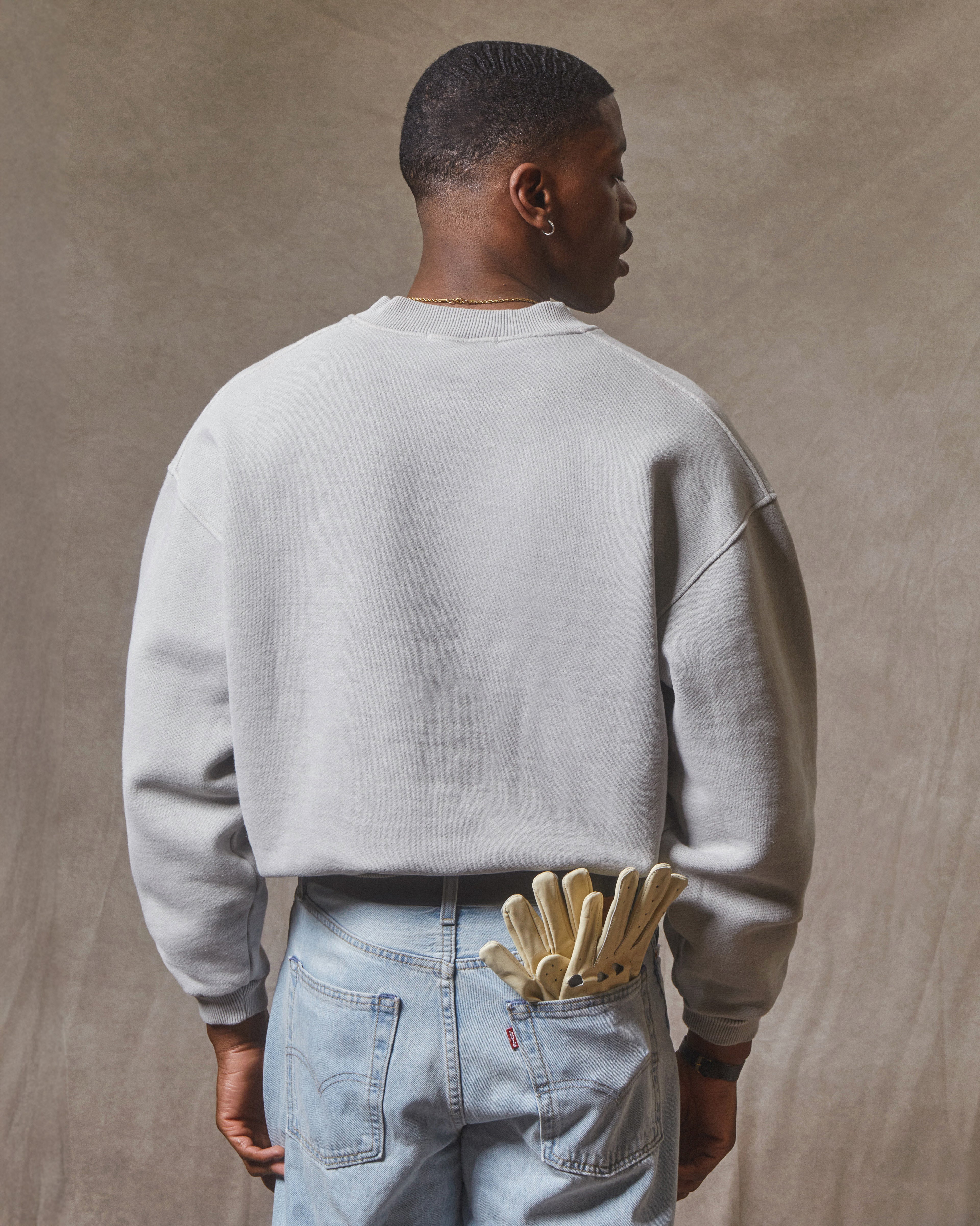 Racing Appliqué Henley Crewneck - Powder Grey