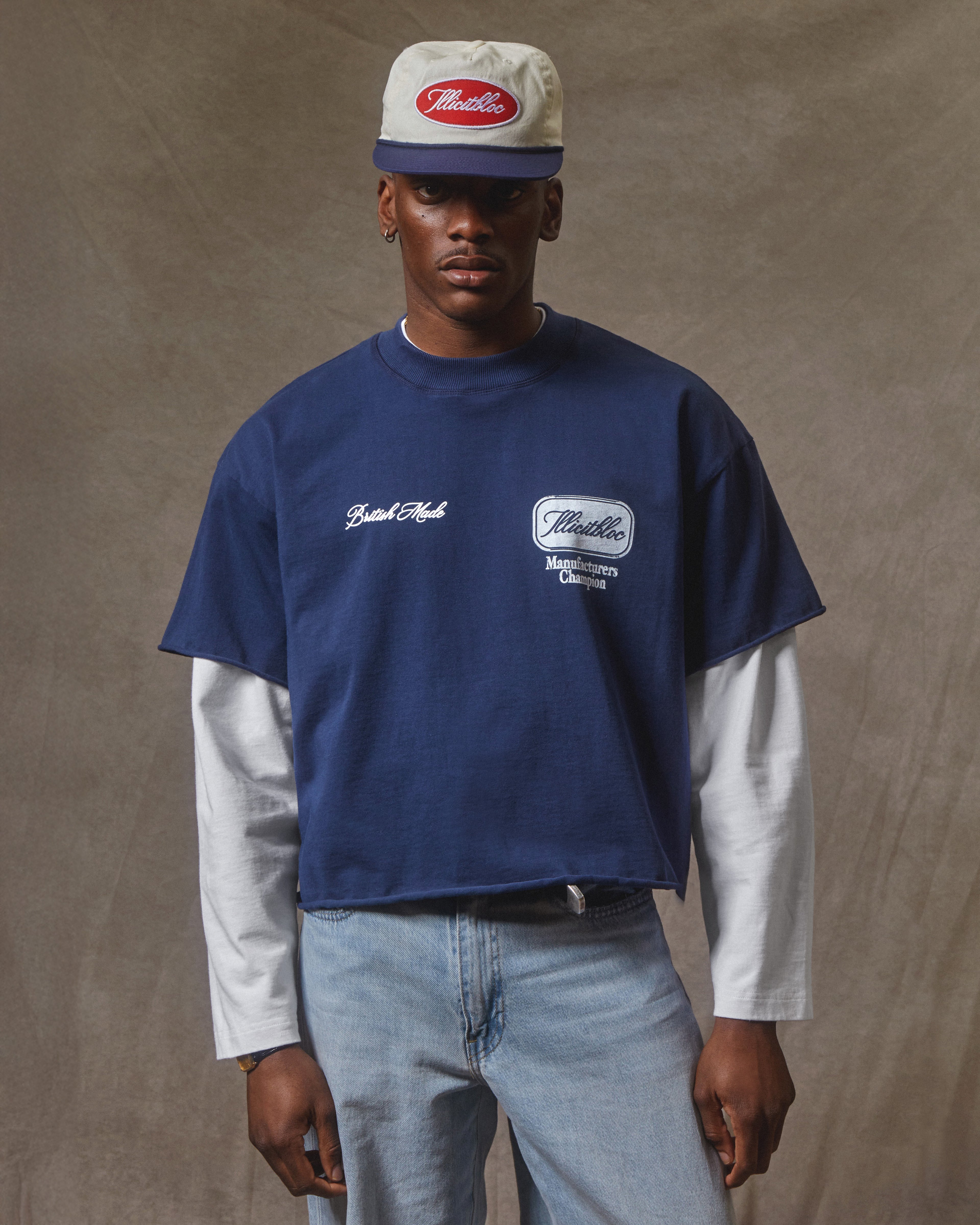 Champion Stamp Raw Hem T-shirt - Navy